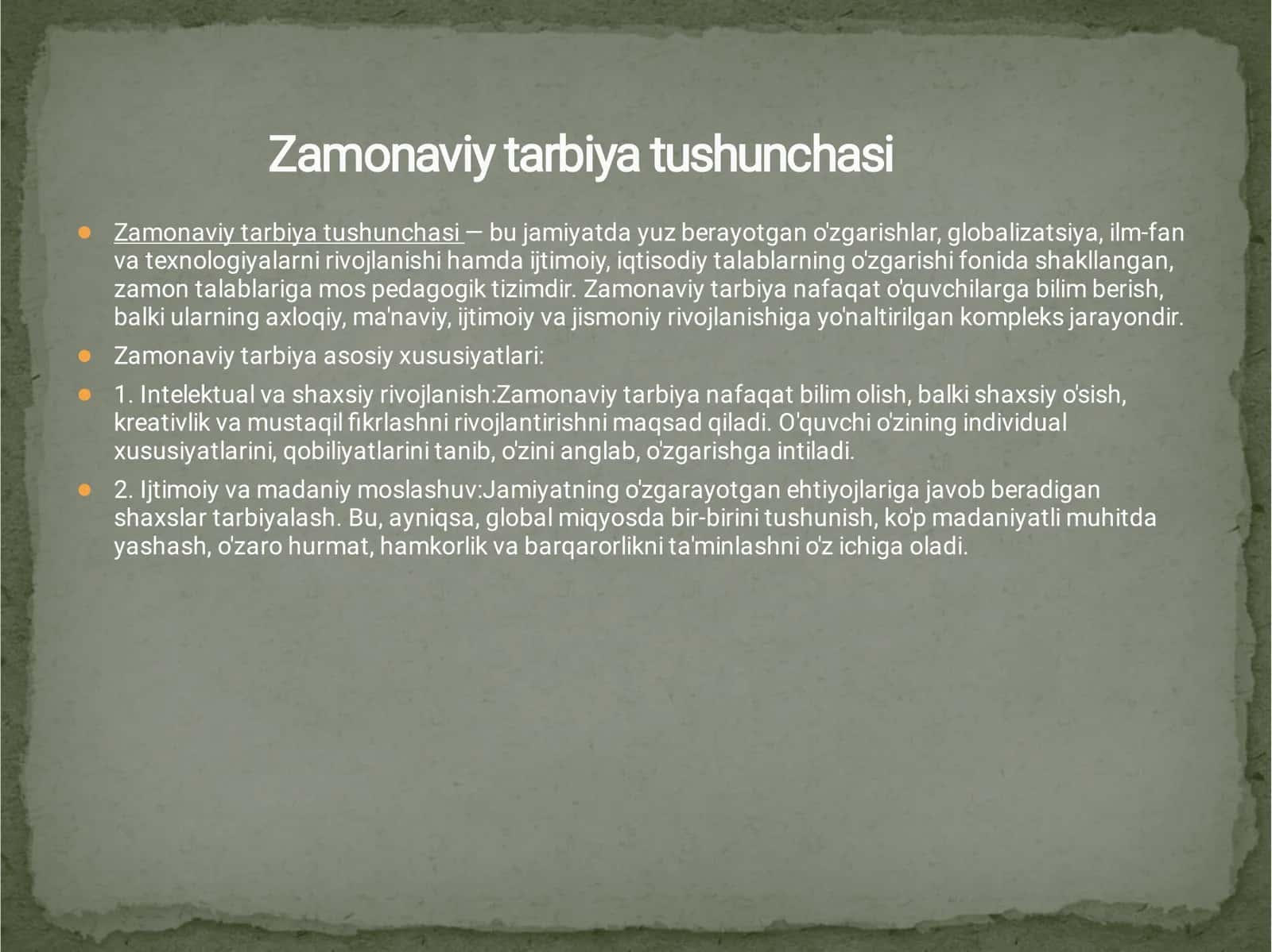 Zamonaviy tarbiya mazmuni, maqsad va vazifalari 2