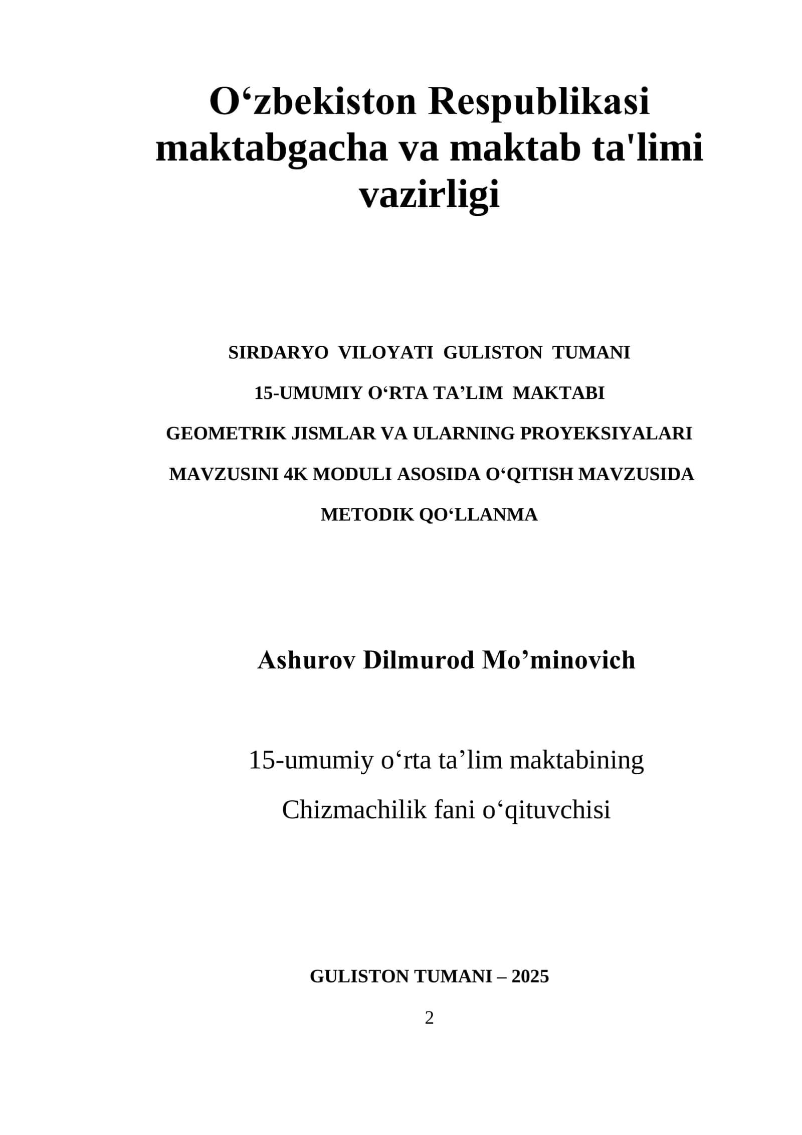 Tasviriy san'at fanidan ommalashtirish ishi na'munasi 2