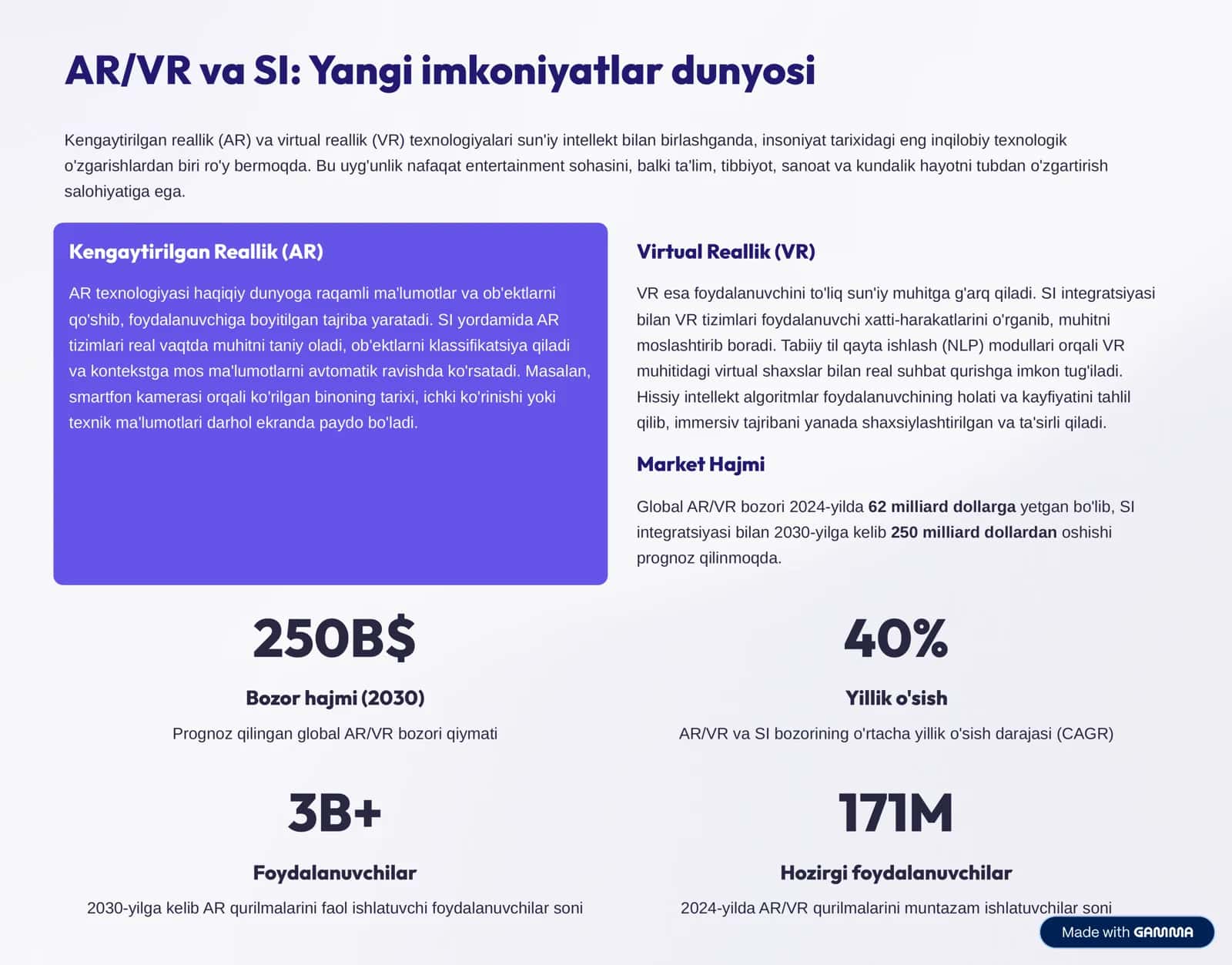 Kengaytirilgan va Virtual Reallikda (AR/VR) Sun'iy Intellekt (SI) Integratsiyasi 2