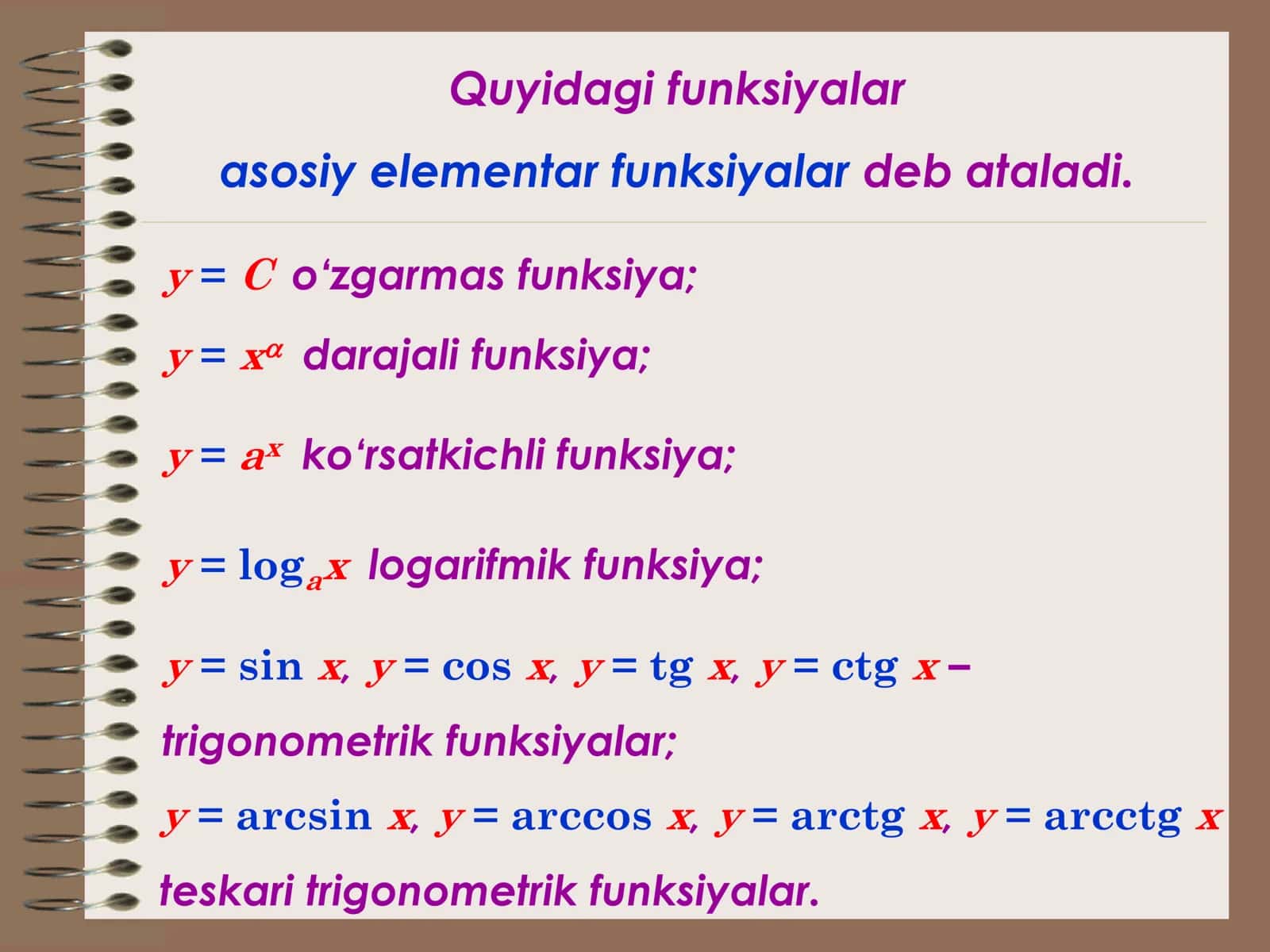 Asosiy elementar funksiyalar 2
