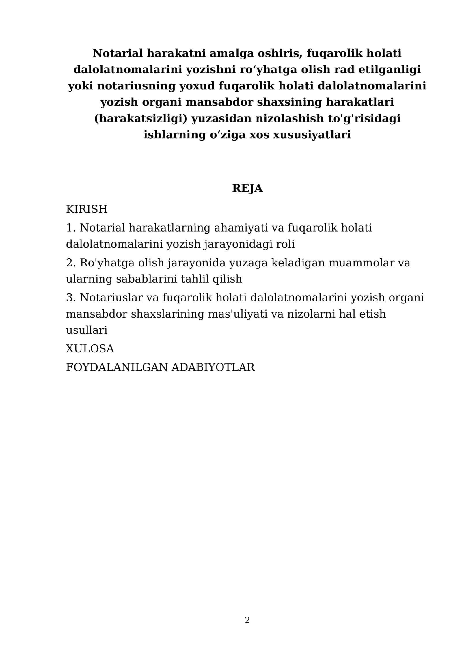 Notarial harakatni amalga oshiris, fuqarolik holati dalolatnomalarini yozishni roʻyhatga olish rad etilganligi 2