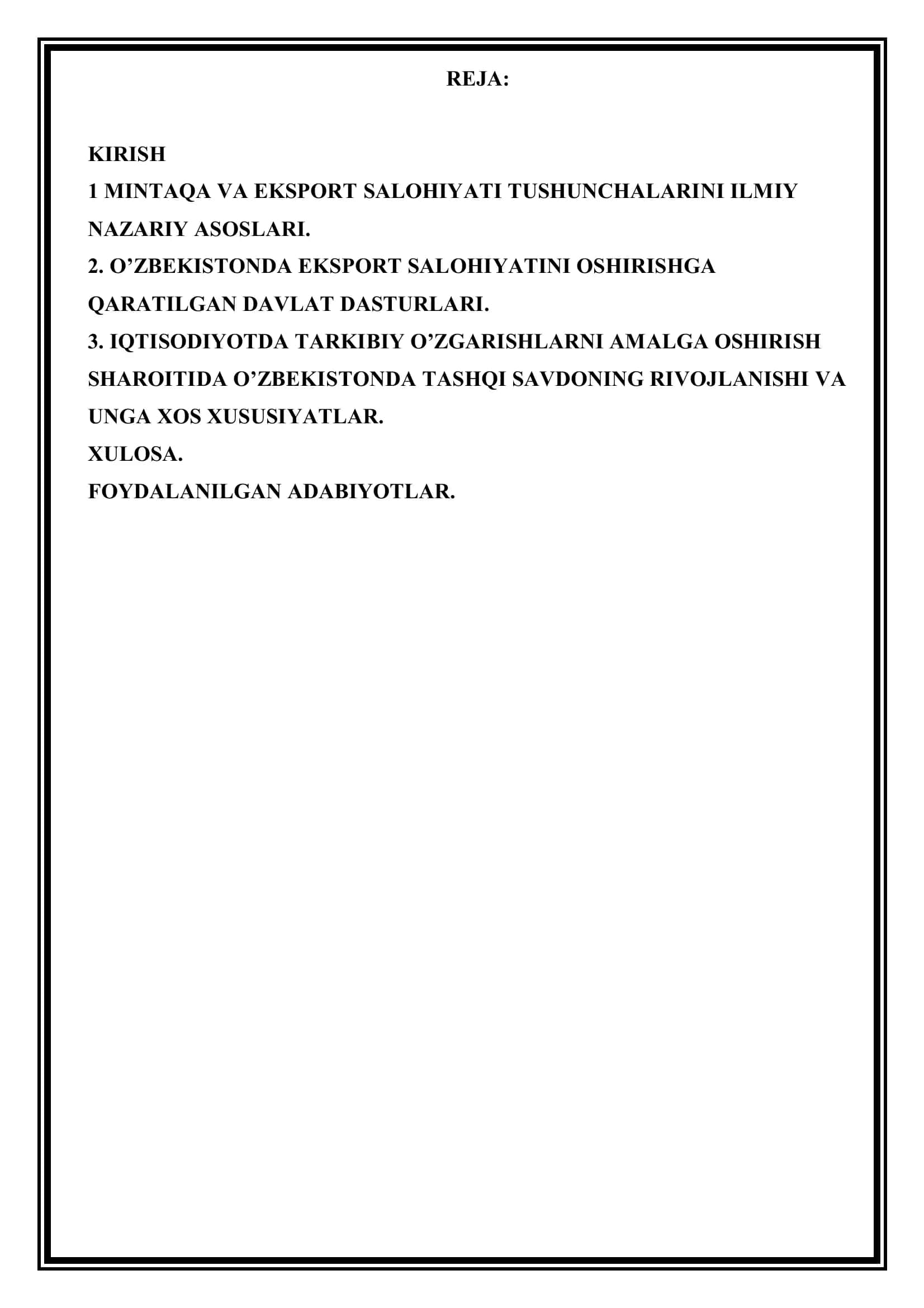 MINTAQA EKSPORT SALOHIYATINI YUKSALTIRISHNING NAZARIY-USLUBIY ASOSLARI 2