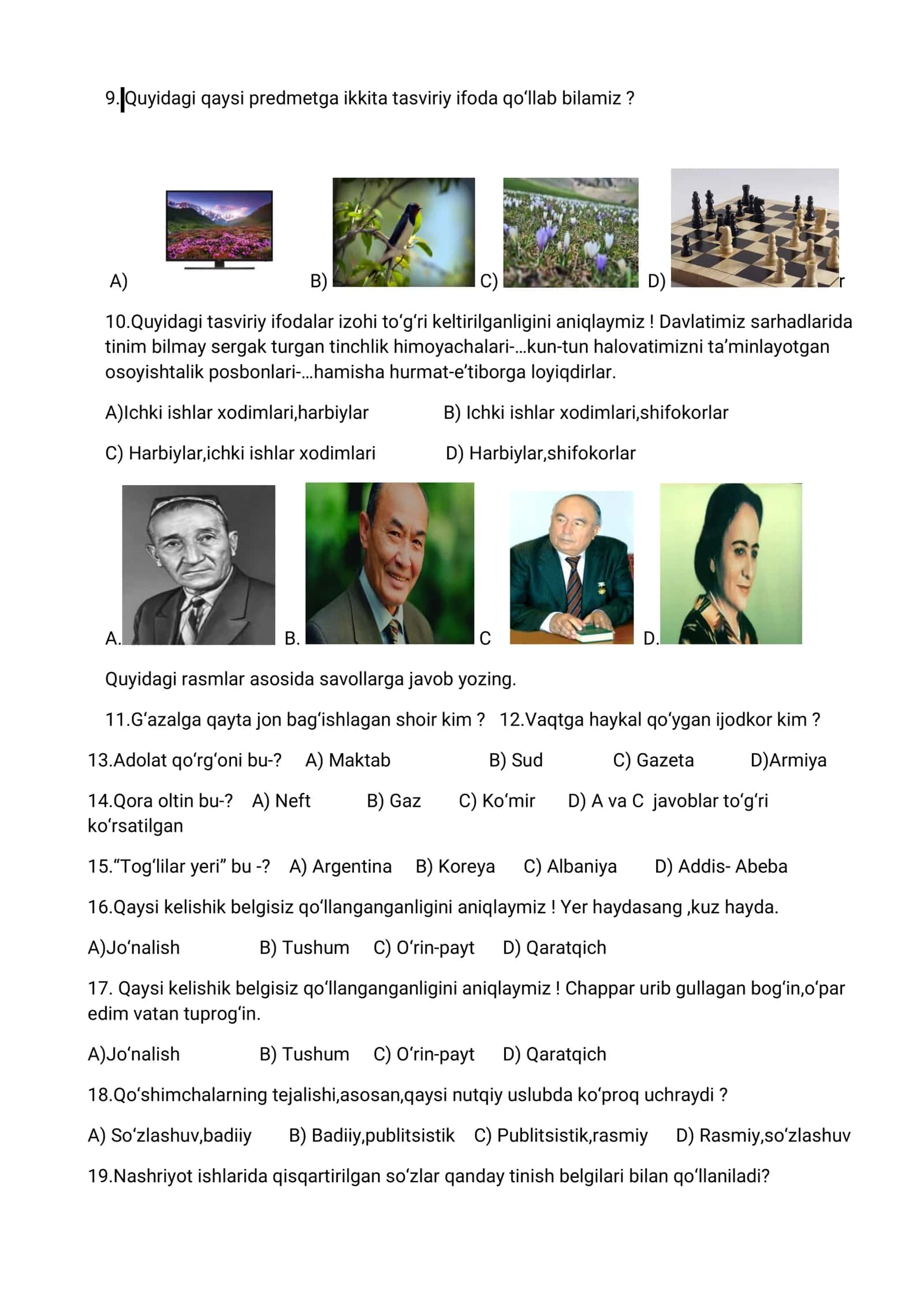 11 sinf bo'yicha adabiyot fanidan test 2