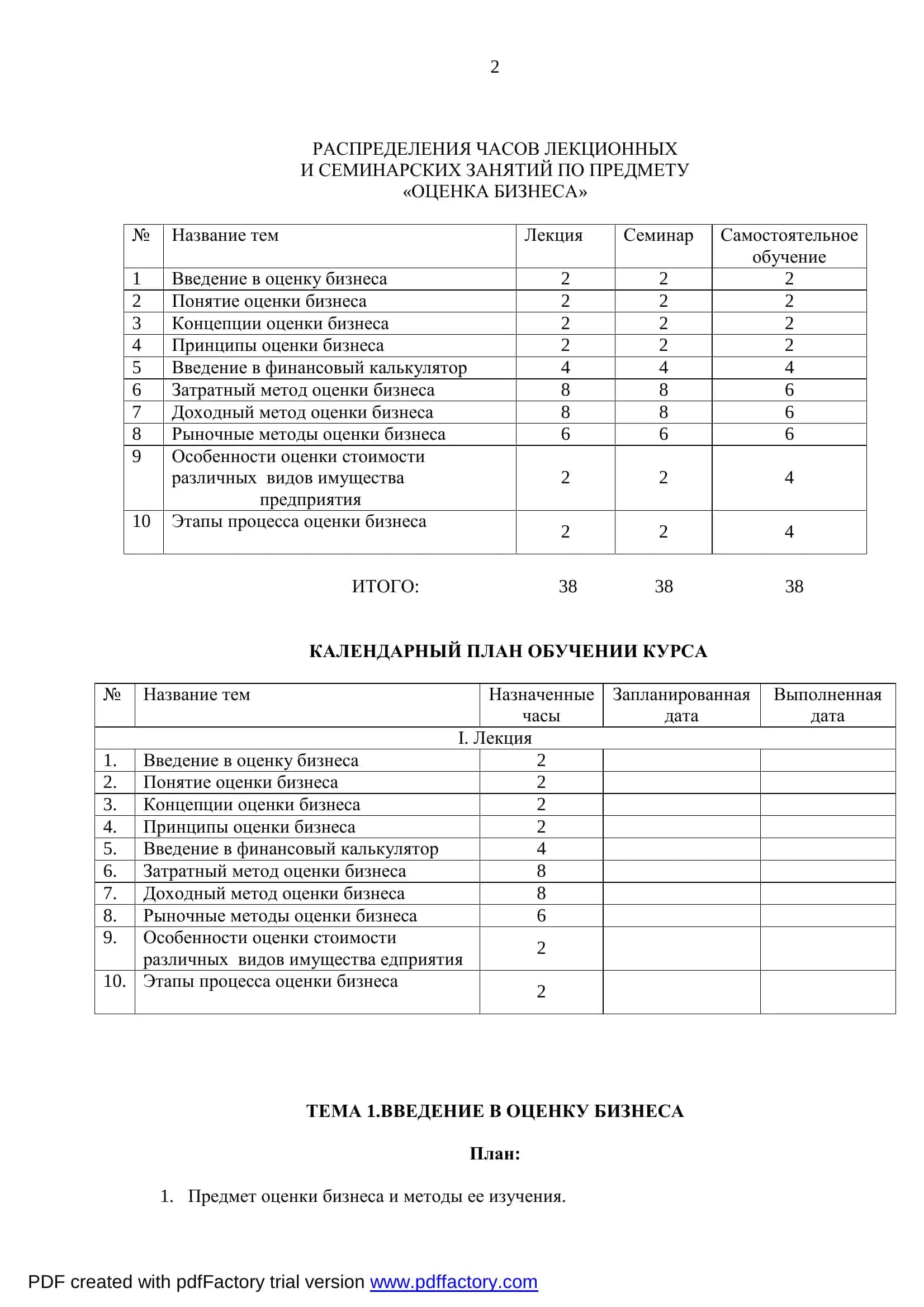 КУРС ЛЕКЦИЙ по предмету ОЦЕНКА БИЗНЕСА 2