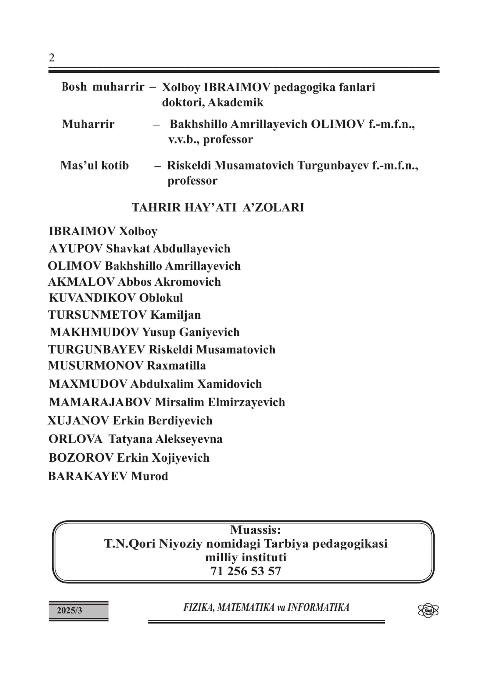 FIZIKA, MATEMATIKA va INFORMATIKA 2