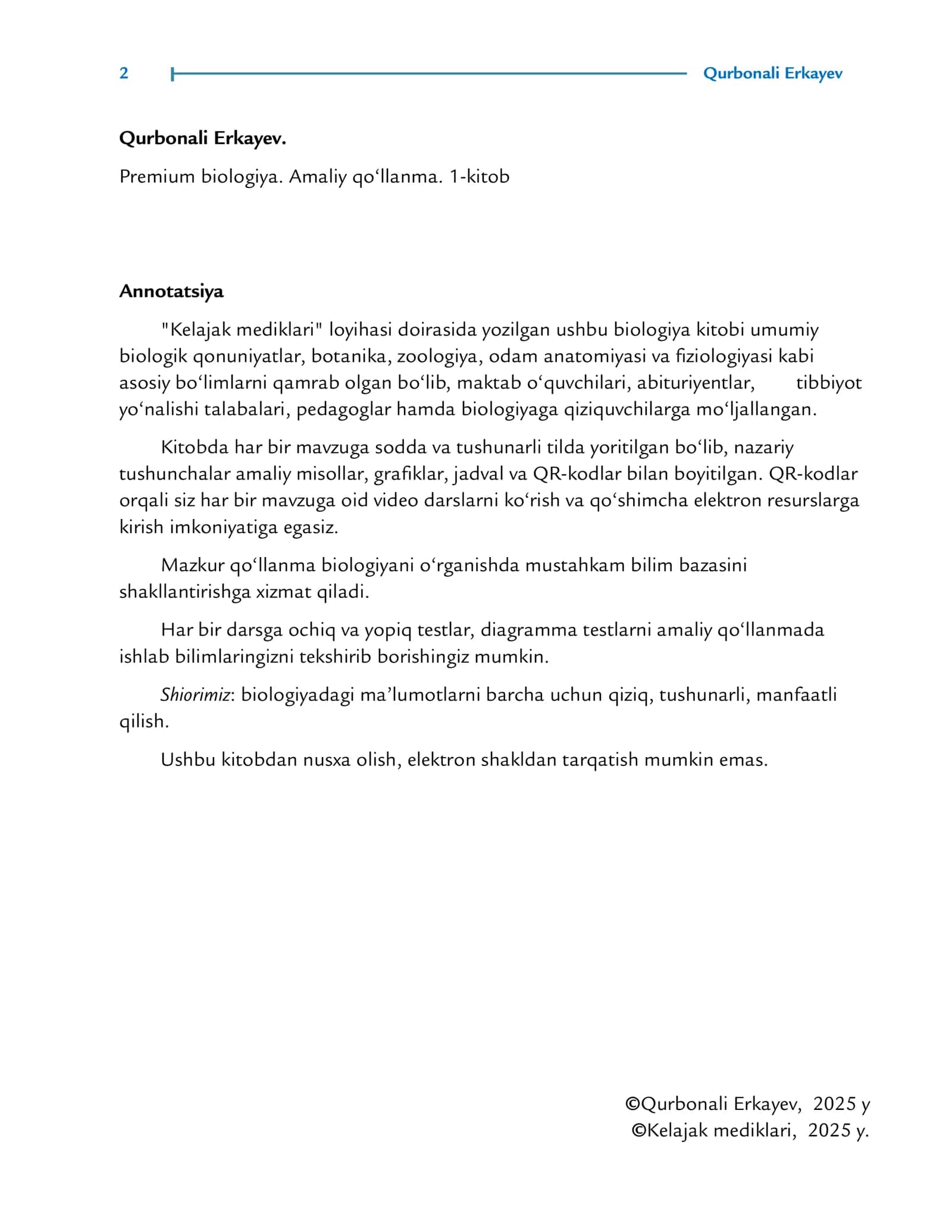 Premium biologiya. Amaliy qo‘llanma. 1-kitob 2