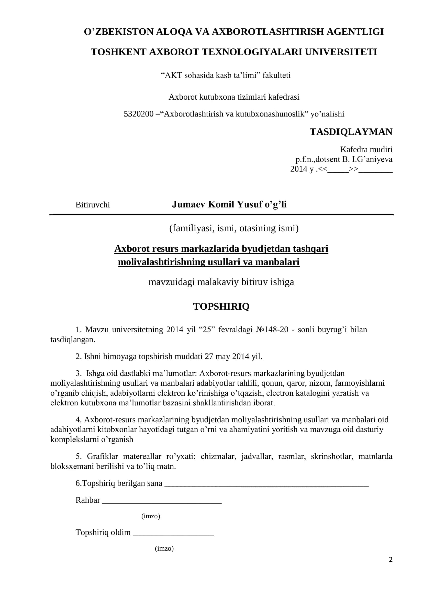 AXBOROT RESURS MARKAZLARINI BYUDJETDAN TASHQARI MOLIYALASHTIRISH USULLARI VA MANBALARI 2