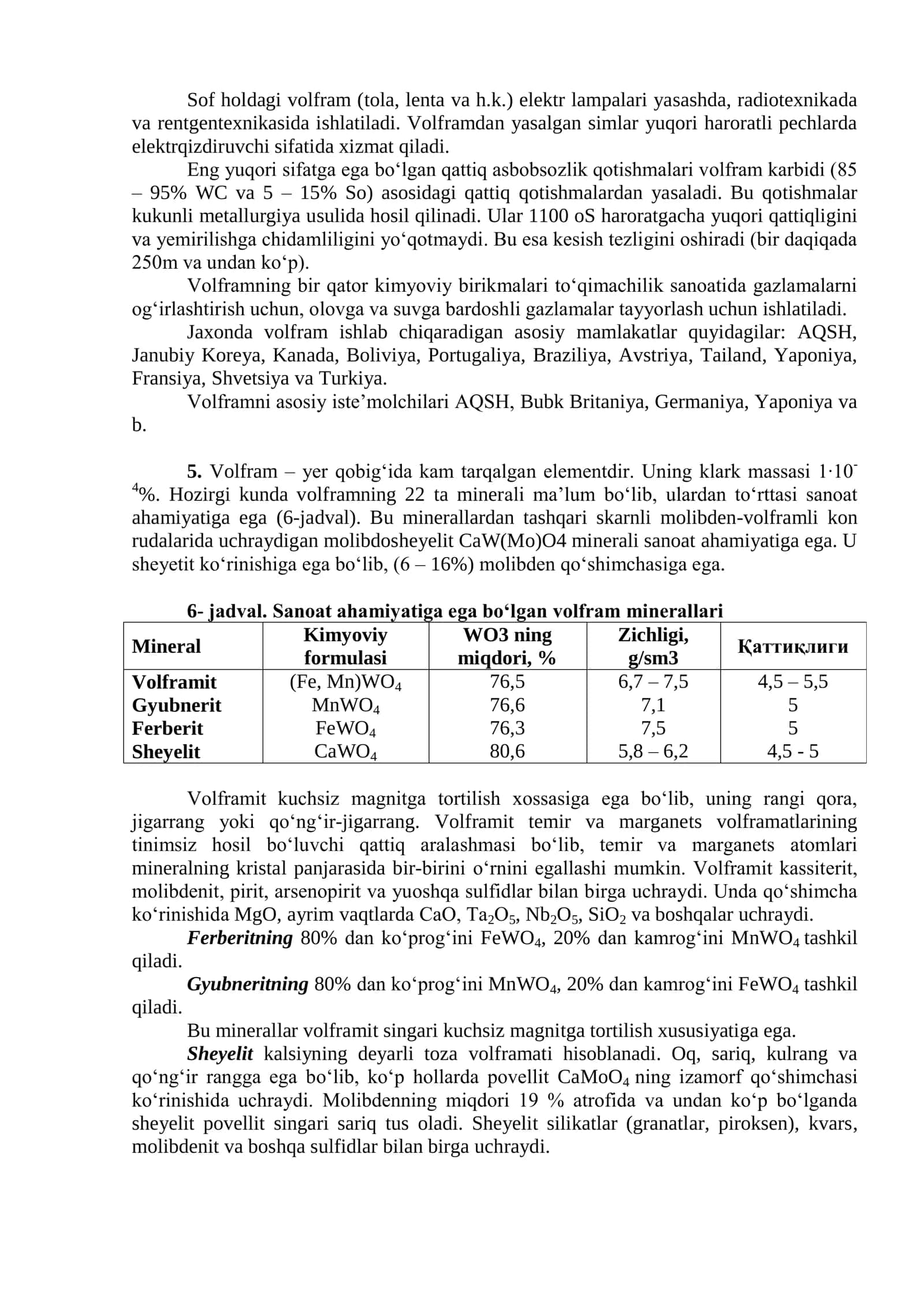 VOLFRAM VA MIS-VOLFRAM RUDALARNI BOYITISH TEXNOLOGIYASI 2
