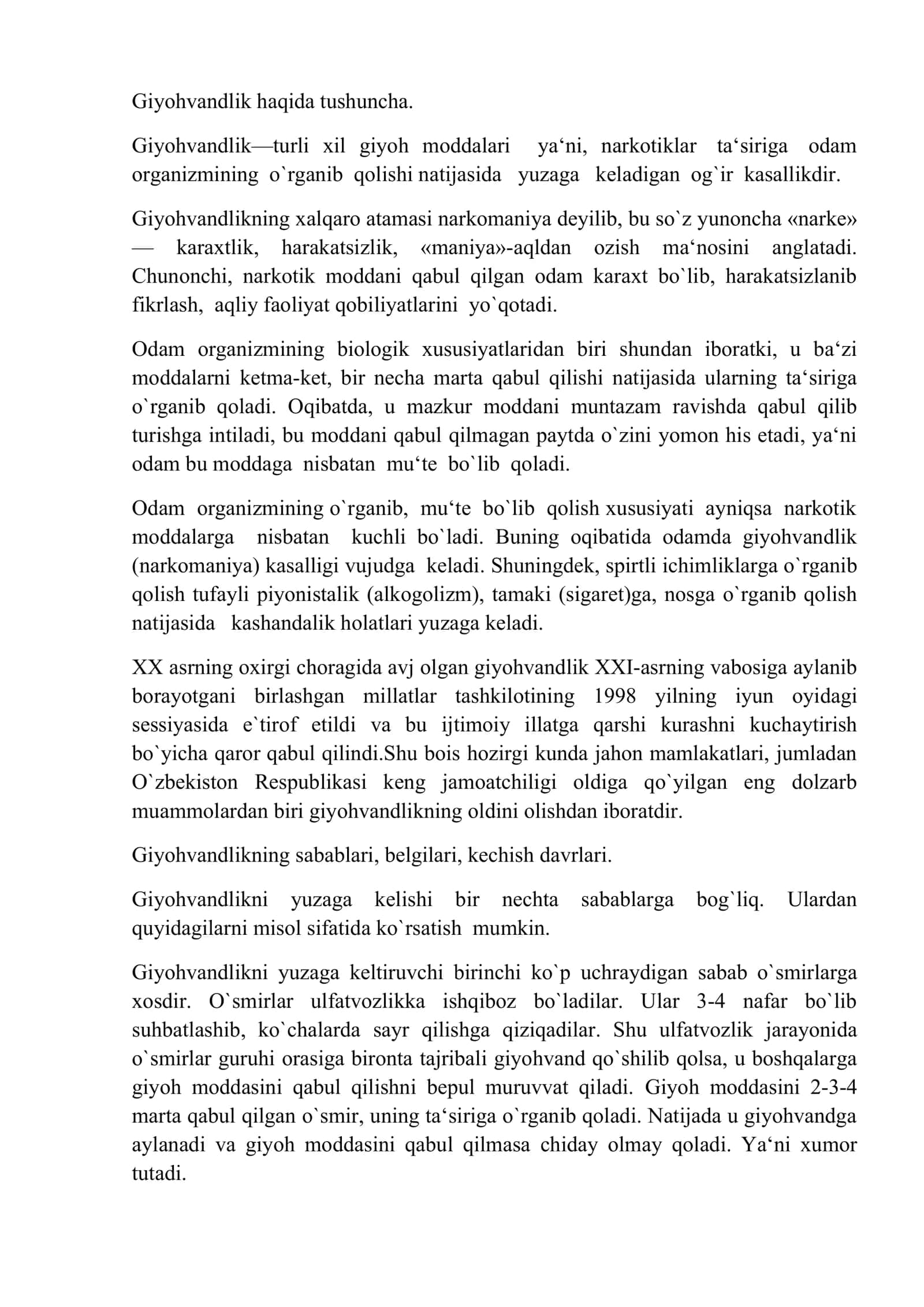 Giyohvandlik umr zavoli 2
