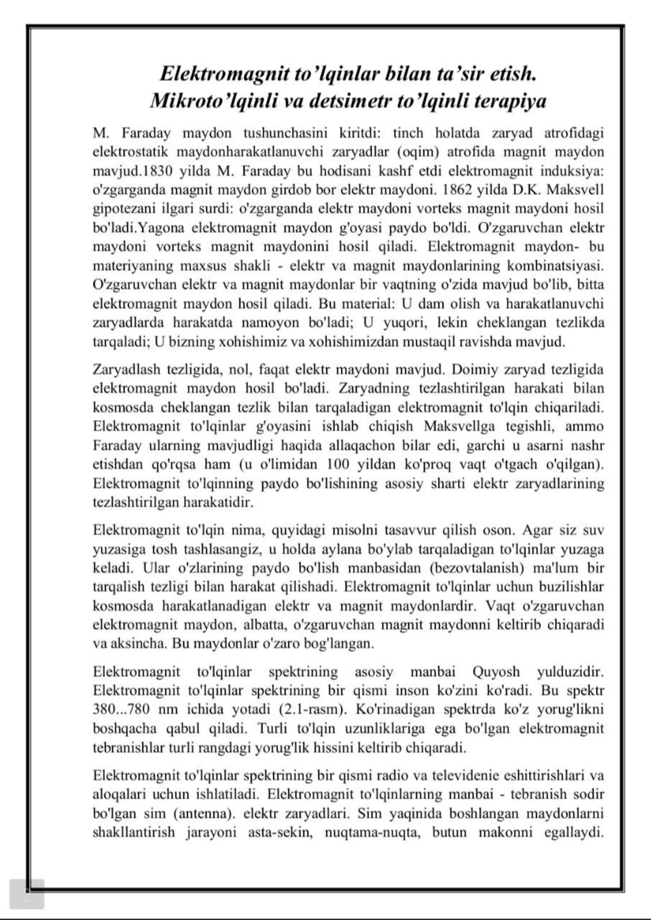 Elektromagnit to‘lqinlar bilan ta‘sir etish. Mikroto‘lqinli va detsimetr to‘lqinli terapiya 2