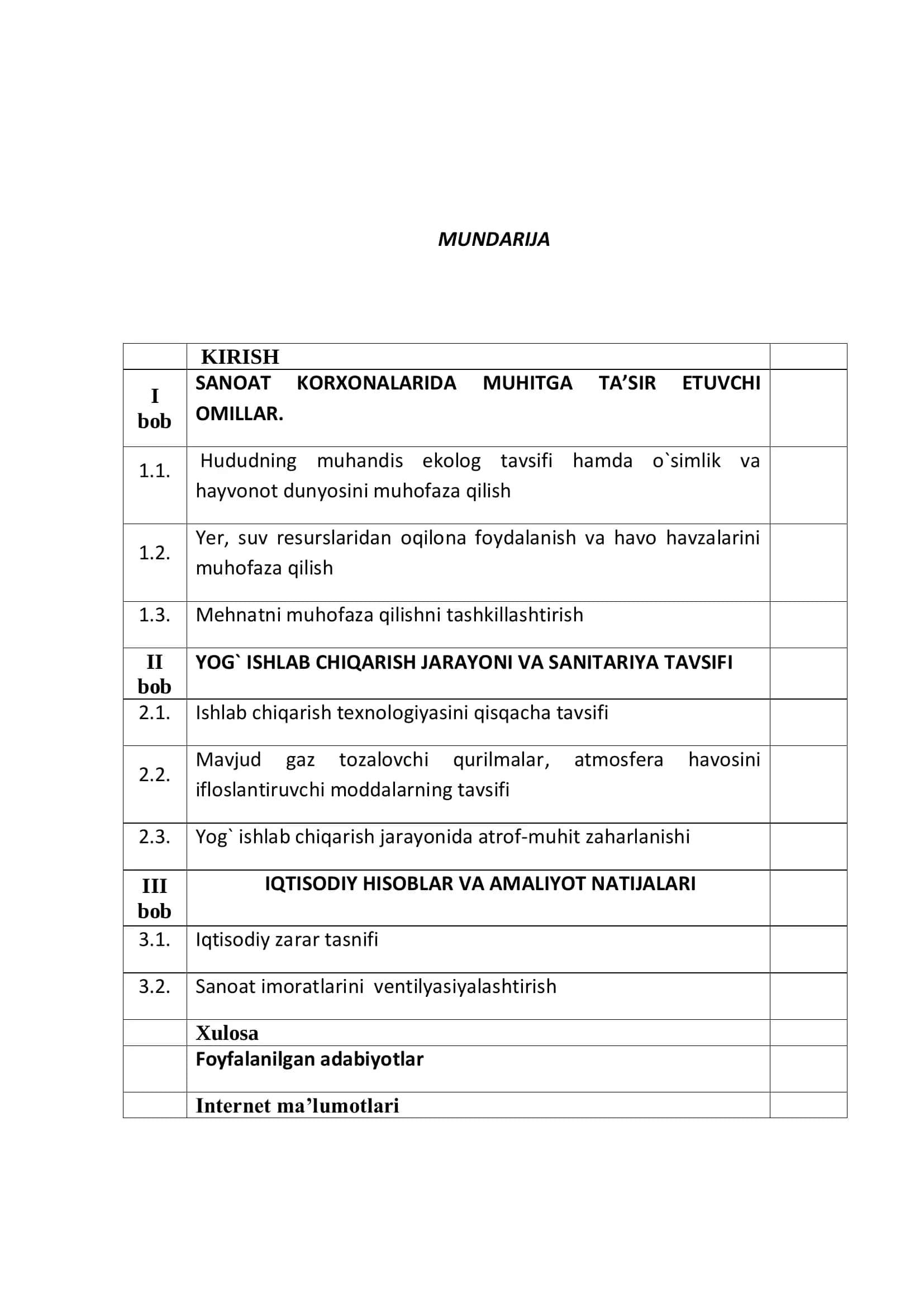 Yog` ishlab chiqarish korxonalariga qo`yiladigan sanitariya va gigiyena talablarini nazoratini amalga oshirish usullari BITIRUV MALAKAVIY ISHI 2