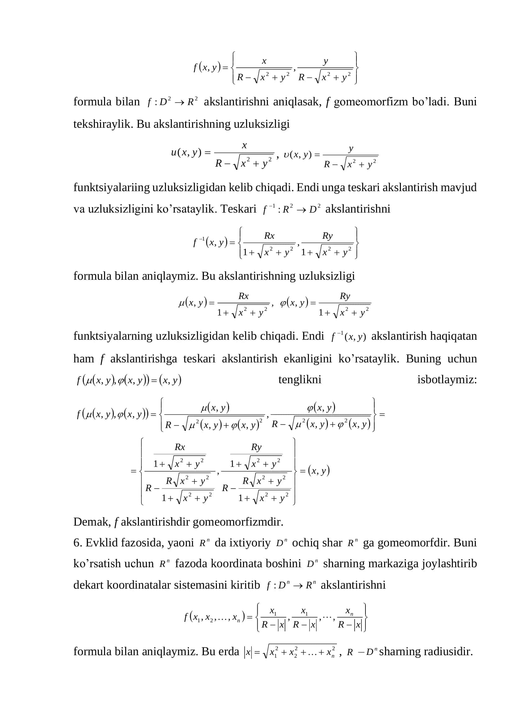 Topologik akslantirishlar, misollar. Stereografik proyeksiya 2