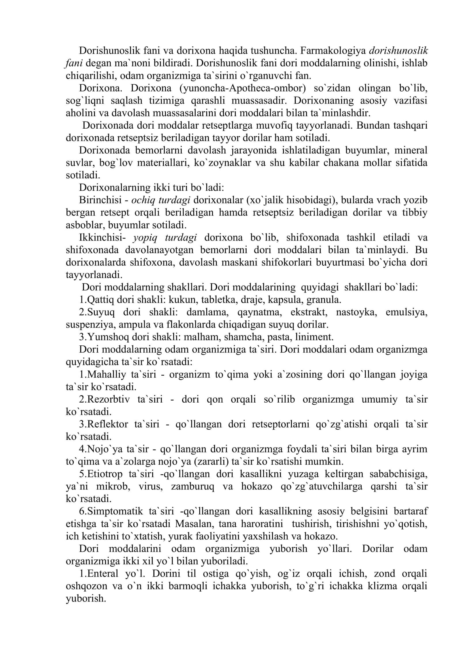 DORILARNING SHAKLI, ODAM ORGANIZMIGA TA`SIRI, QO`LLASH USULLARI 2