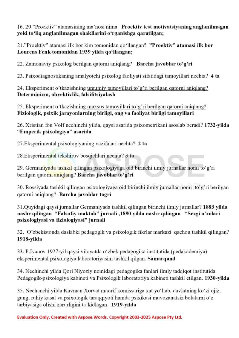 Umumiy psixodiagnostika fanidan oraliq test 2