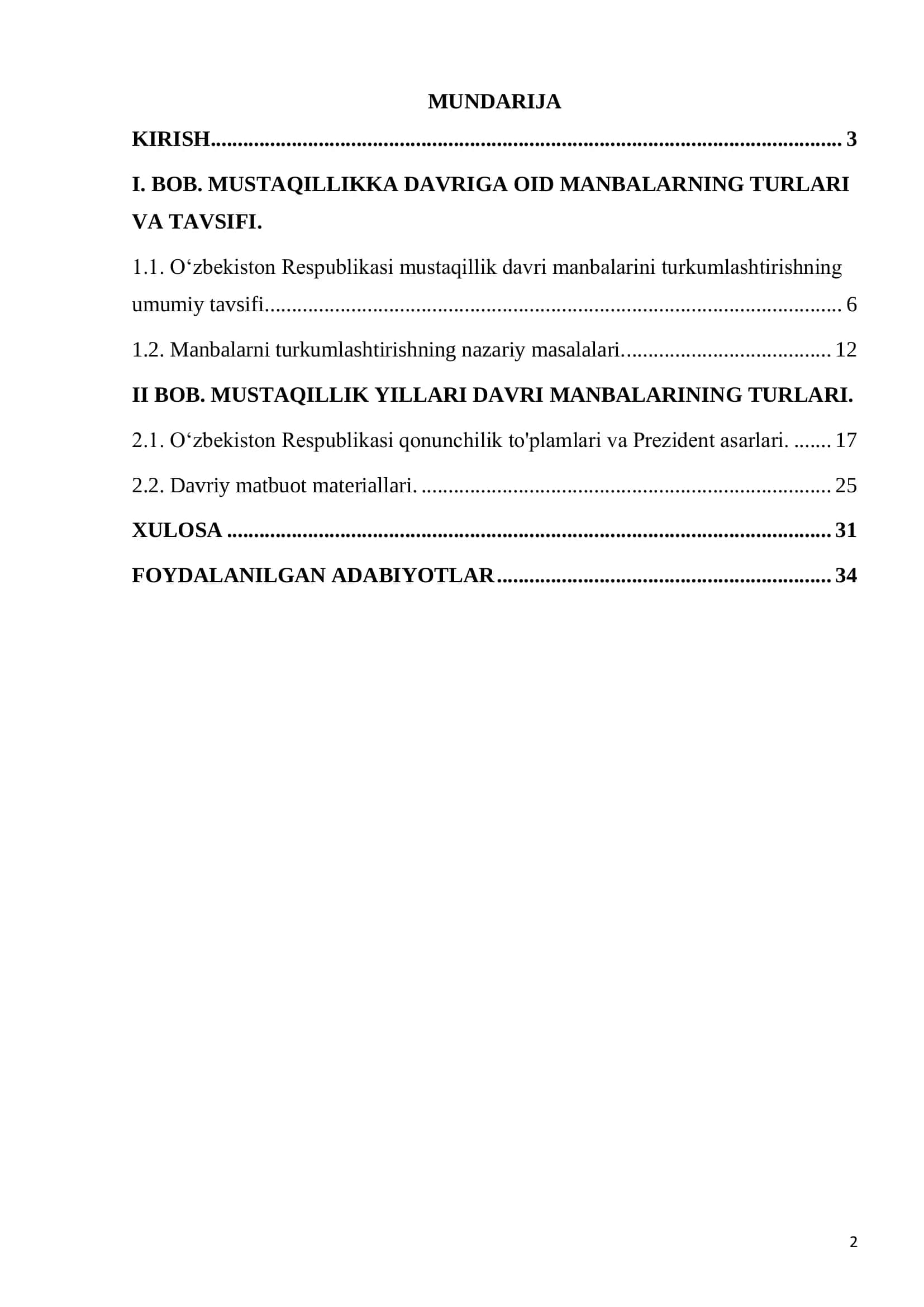 Oʻzbekiston Respublikasi mustaqillik yillariga oid manbalarni turkumlashtirish muammolari. 2