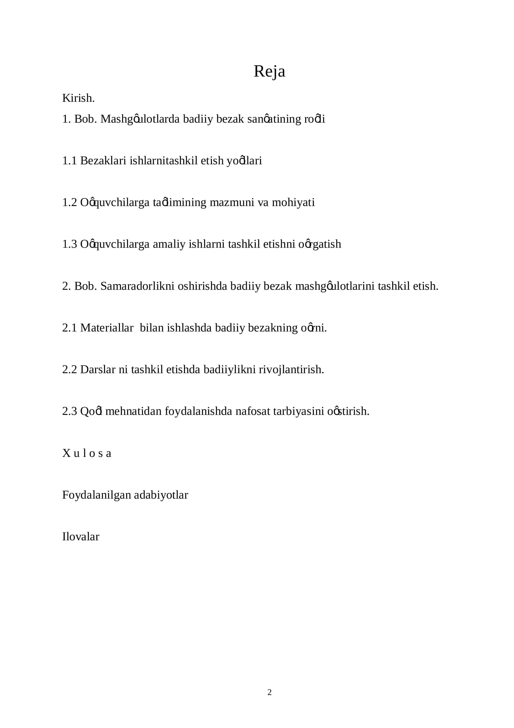“Badiiy bezak mashg’ulotlarini tashkil etishning samarali usullari” 2
