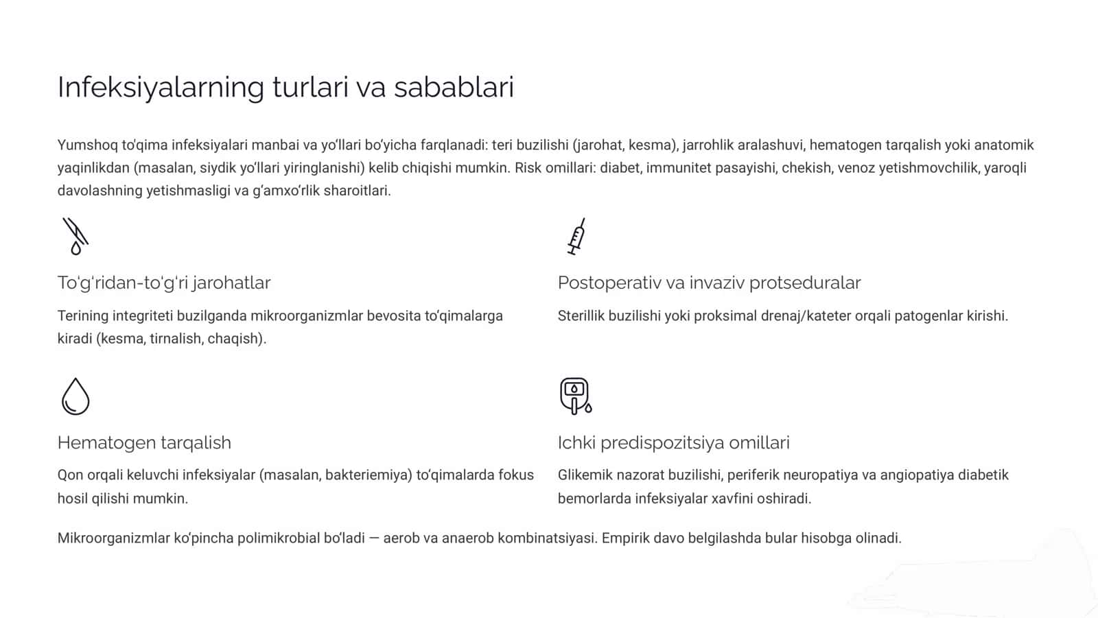 Yumshoq to'qimalarning xirurgik infeksiyalariga oid taqimot 2