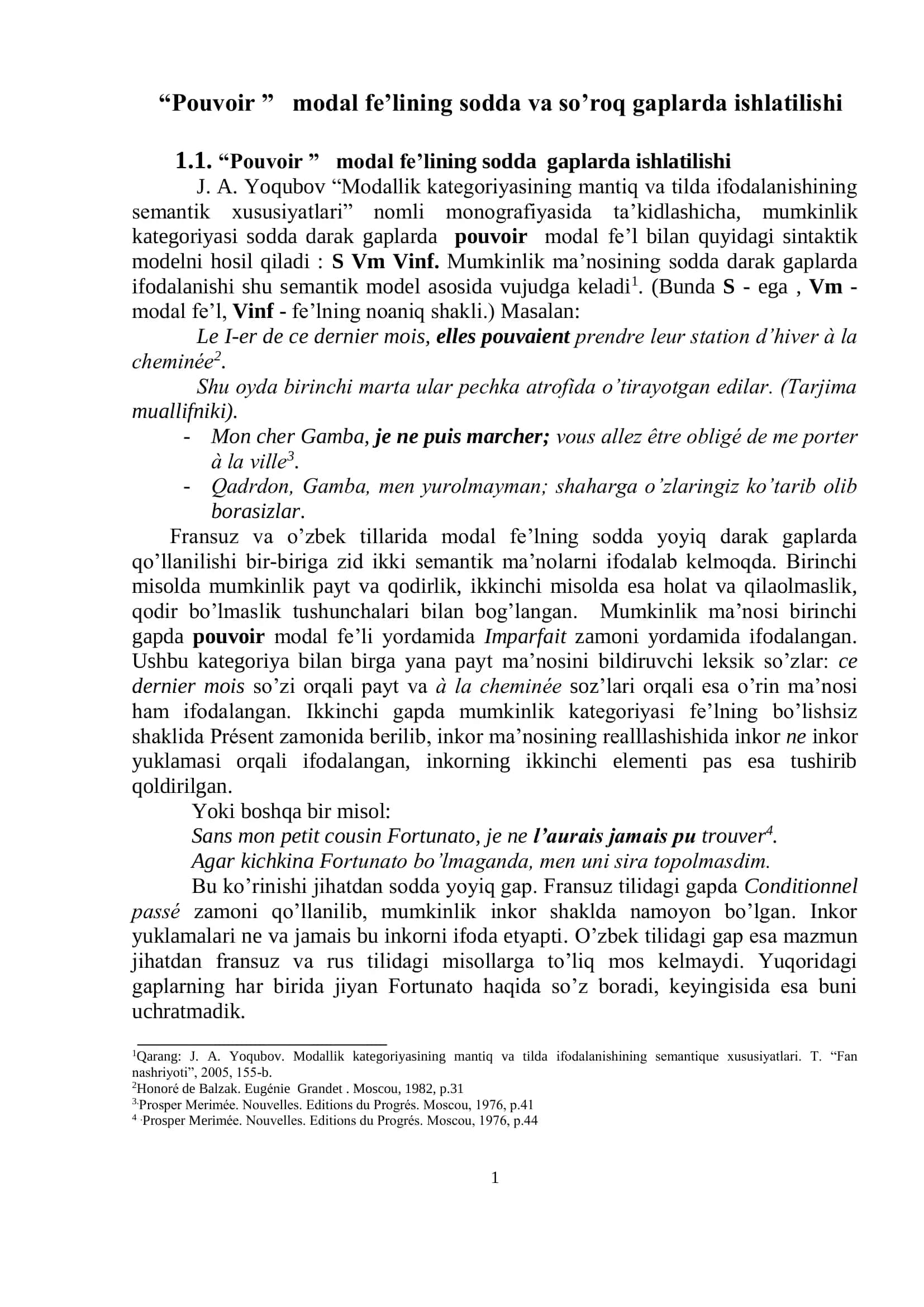 “Pouvoir” modal fe’lining sodda va so’roq gaplarda ishlatilishi 2
