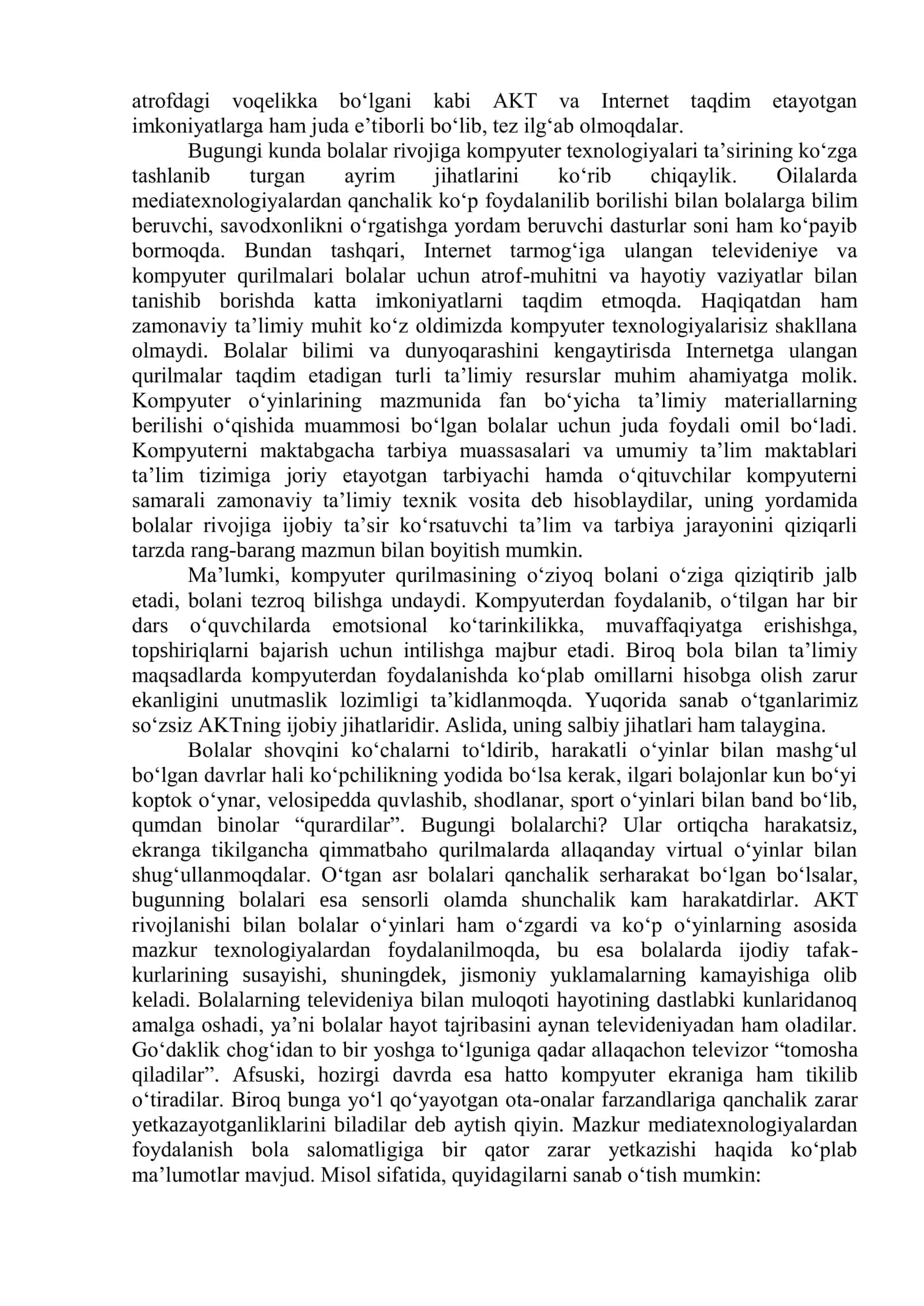 AКTdan foydalangan holda o'quvchilarning ta'lim olish imkoniyatlarini kengaytirish. Ta'Iim jarayonida AКTdan foydalanish xavfsizligi, mas'uliyati va axloqiy normalari 2