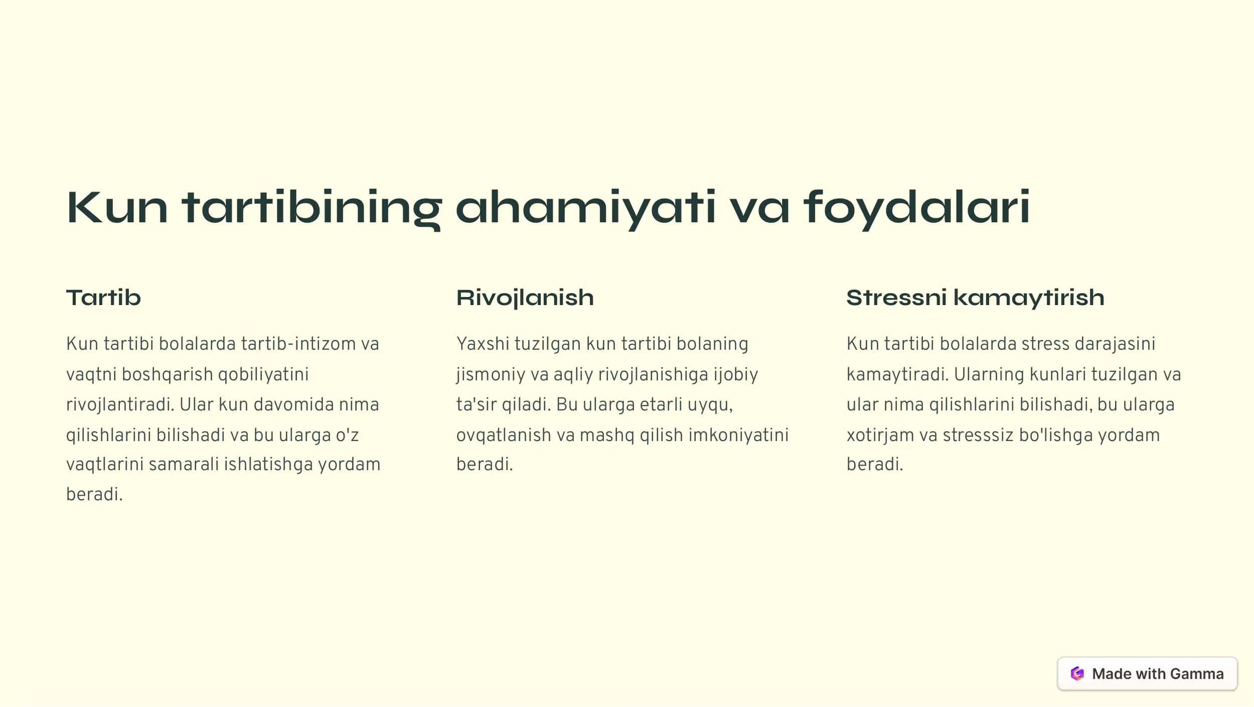 Kun tartibi bolalar uchun 2