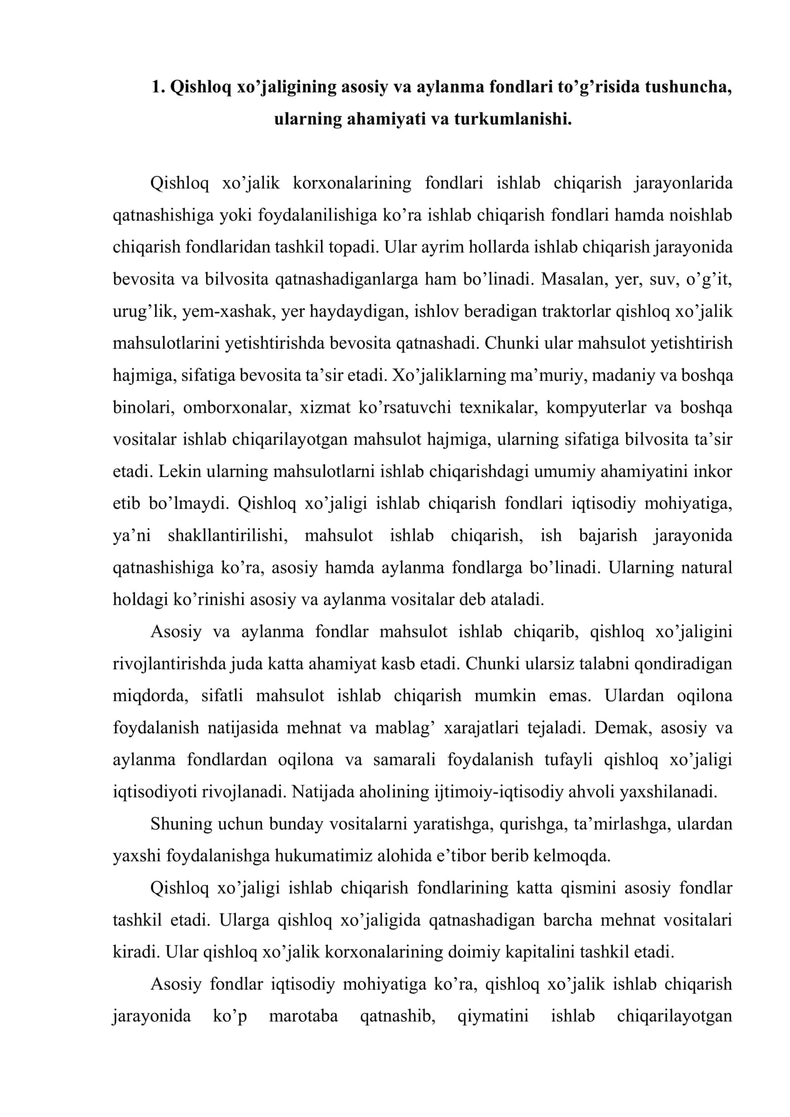 Qishloq xo’jaligida asosiy va aylanma fondlar hamda ulardan foydalanish samaradorligi 2