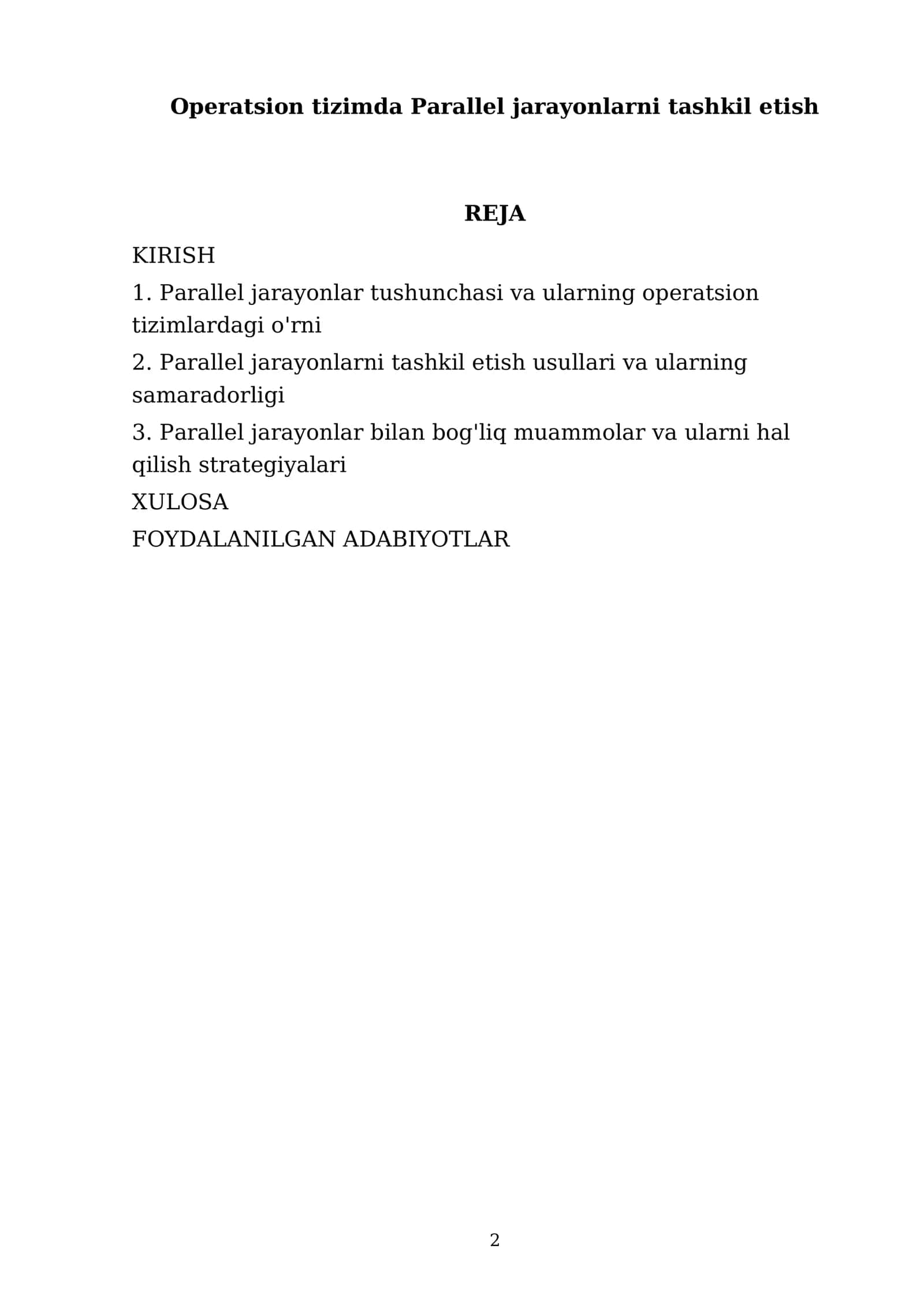 Operatsion tizimda Parallel jarayonlarni tashkil etish 2