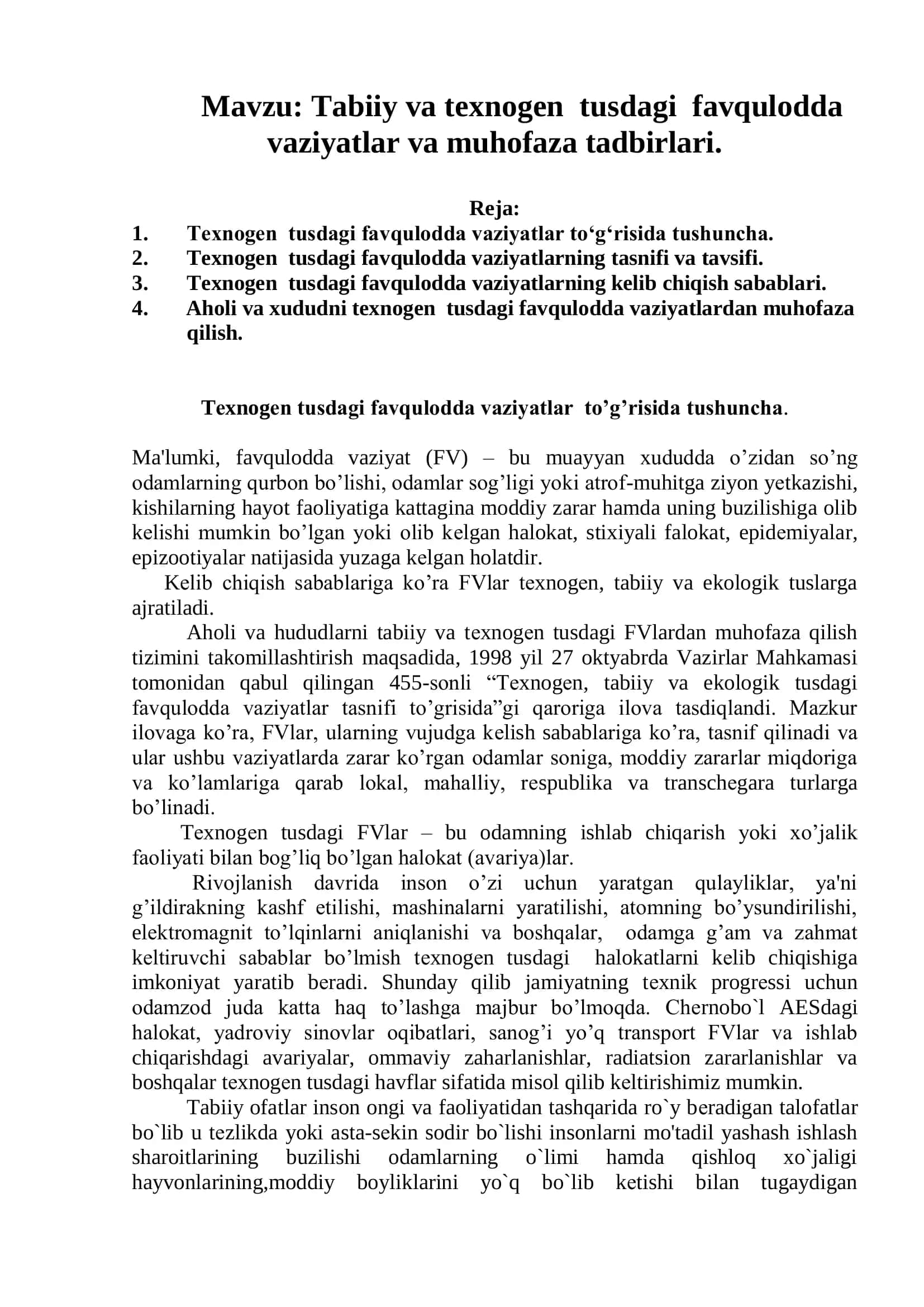 Tabiiy va texnogen tusdagi favqulodda vaziyatlar va muhofaza tadbirlari 2