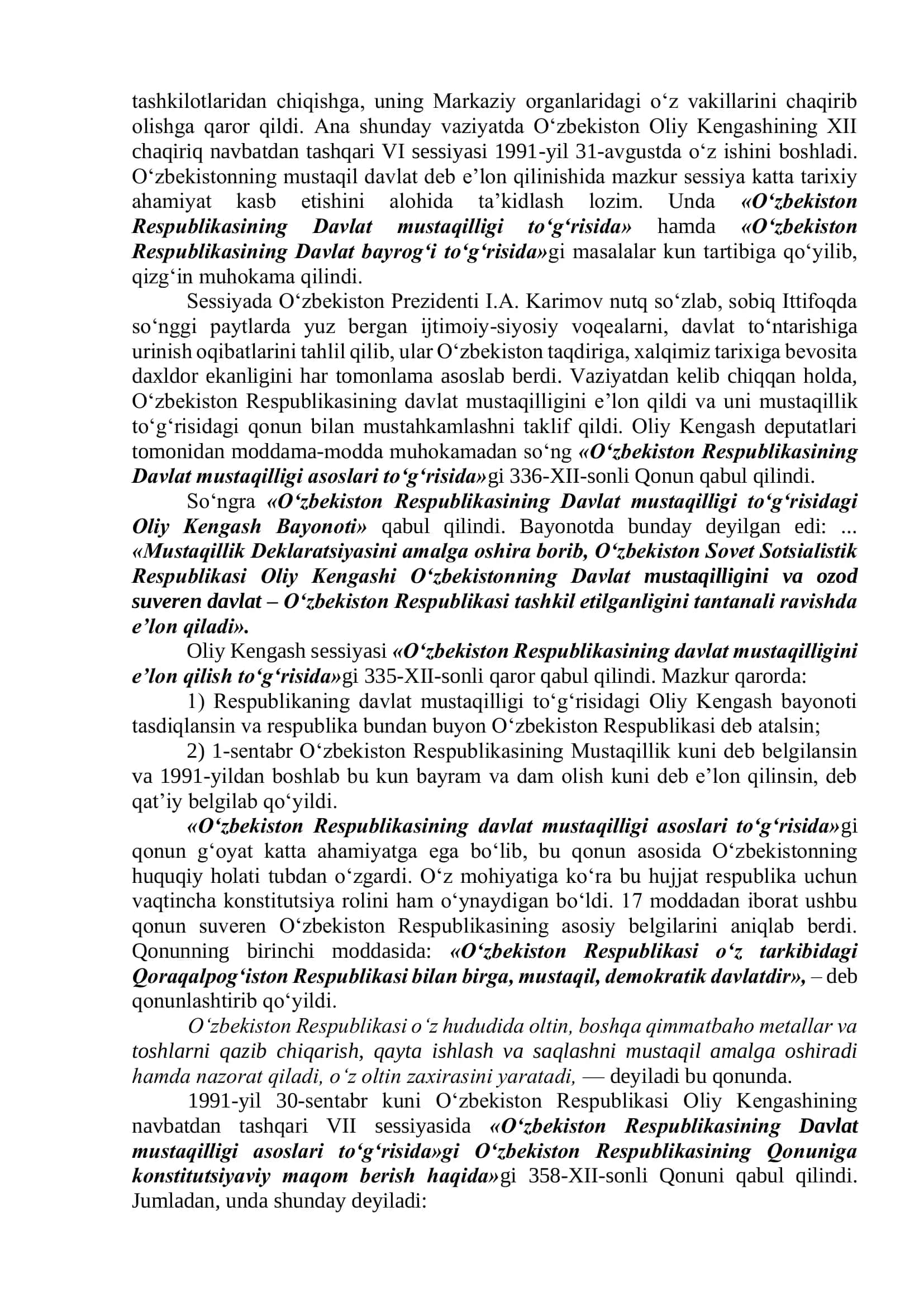 Mustaqil O‘zbekiston Respublikasi tashkil topishining tarixiy ahamiyati 2