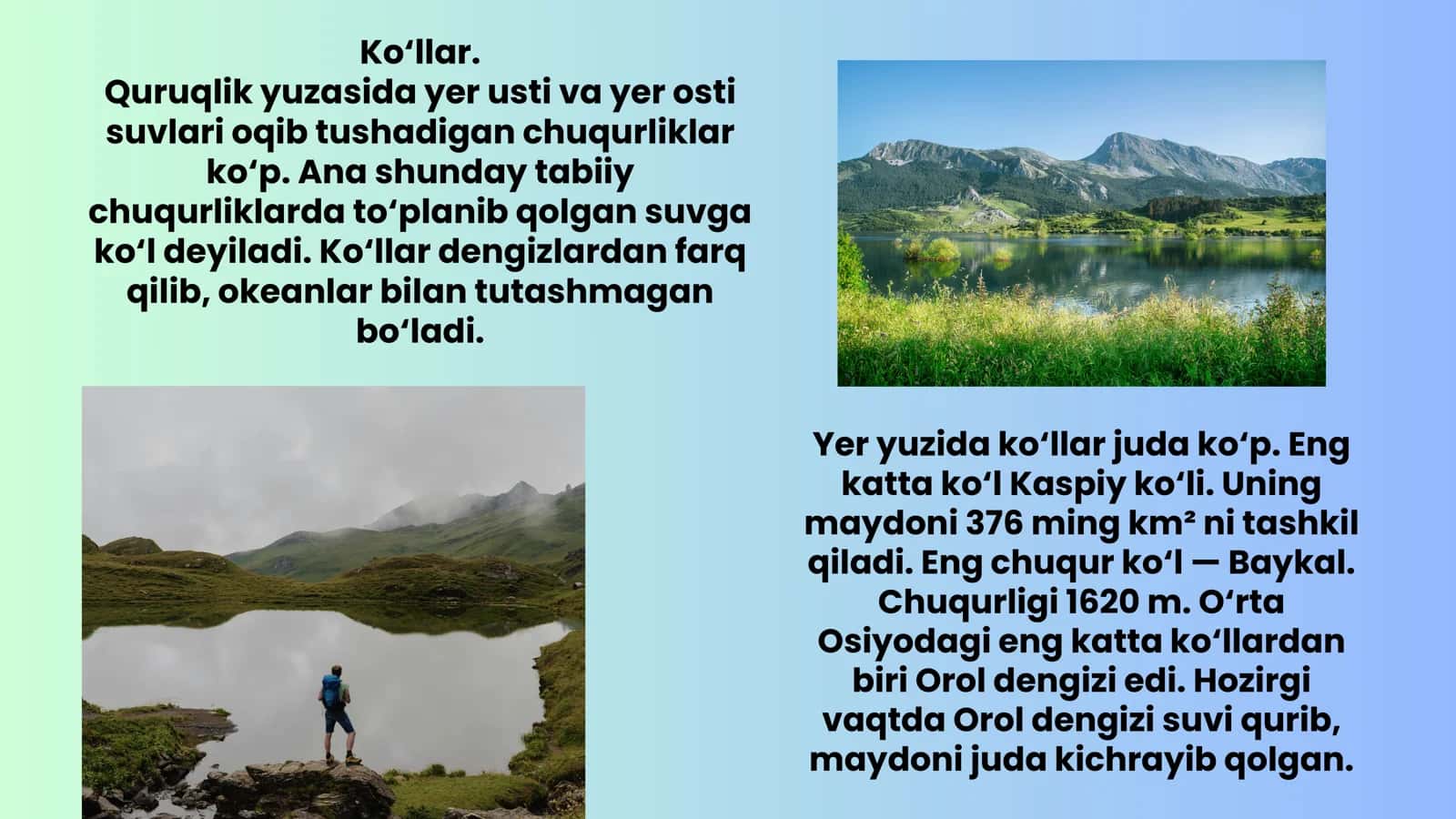 KO‘L VA MUZLIKLAR. YER OSTI SUVLARI 2