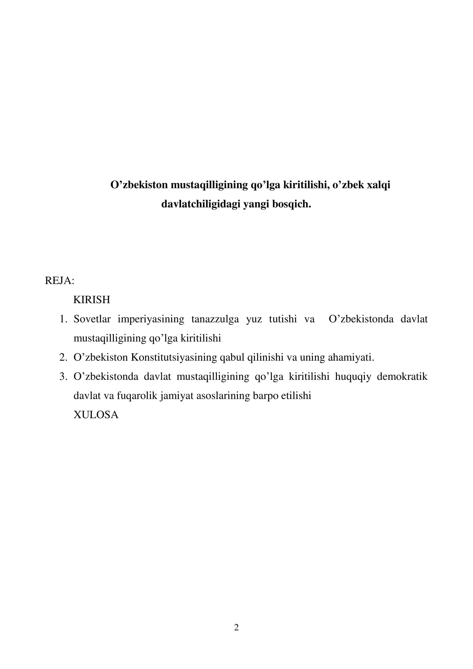 O’zbekiston mustaqilligining qo’lga kiritilishi 2