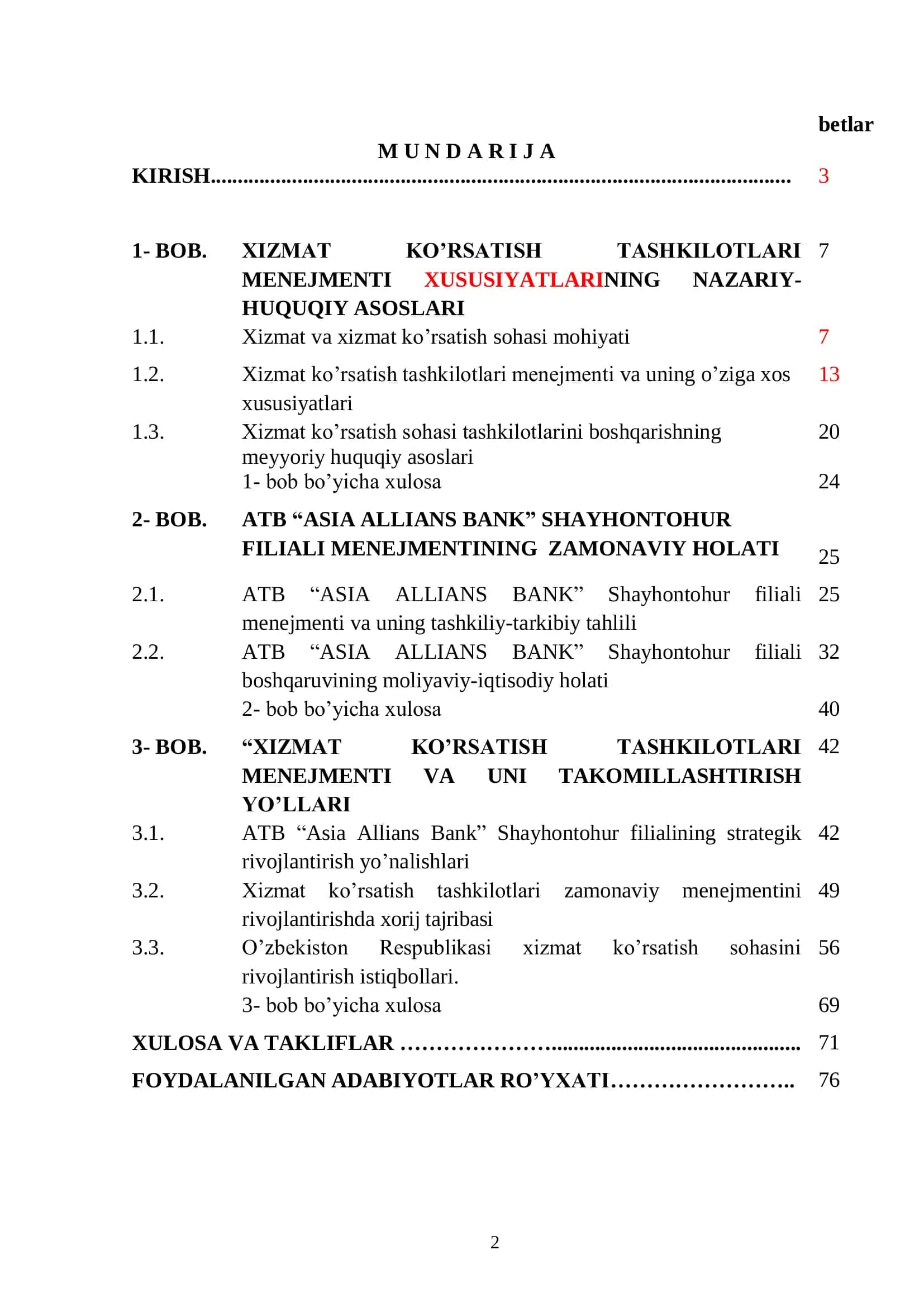 XIZMAT KO‟RSATISH TASHKILOTLARI MENEJMENTI VA UNING O‟ZIGA XOS XUSUSIYATLAR 2