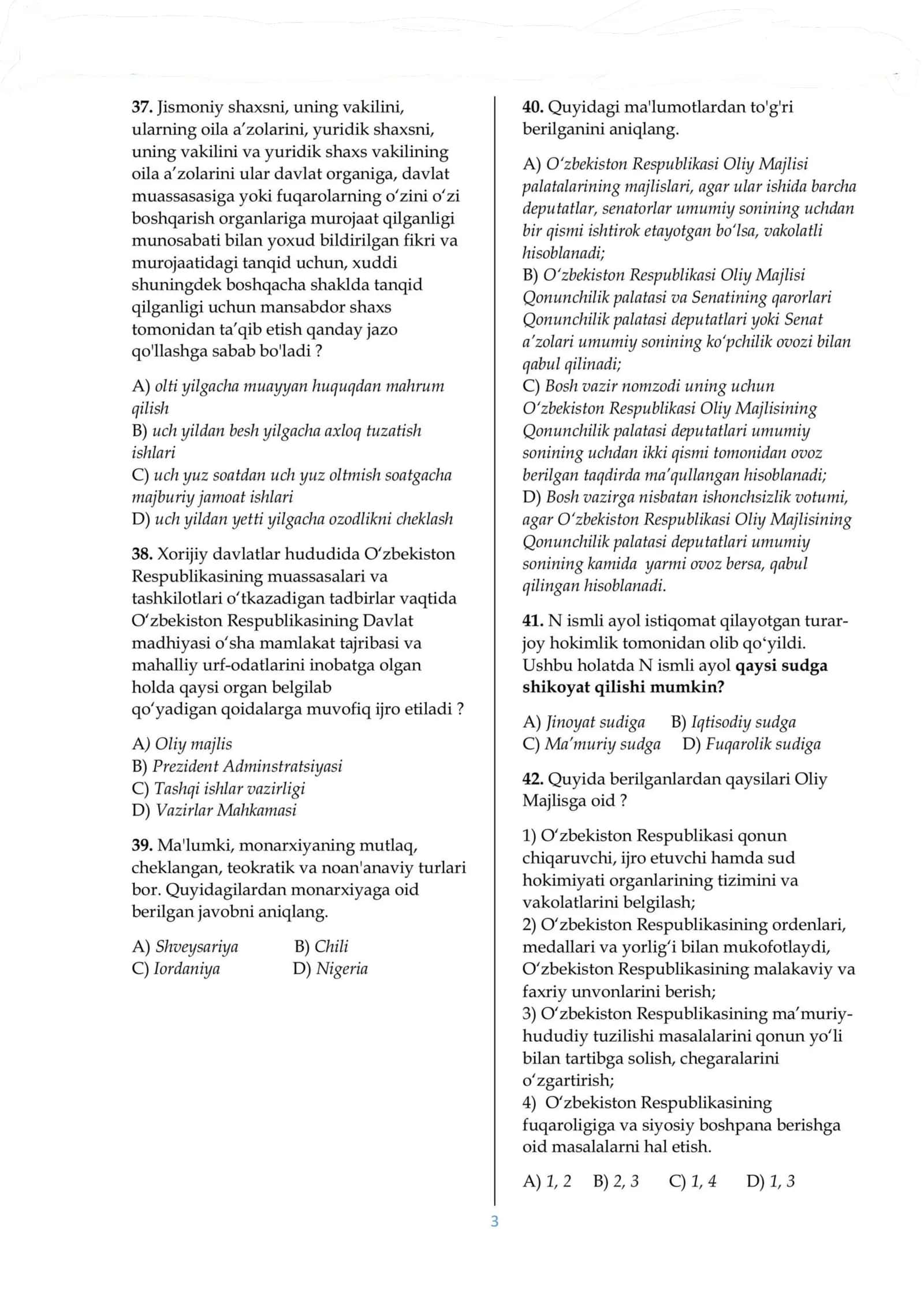 Huquqdan BMBA testi 2