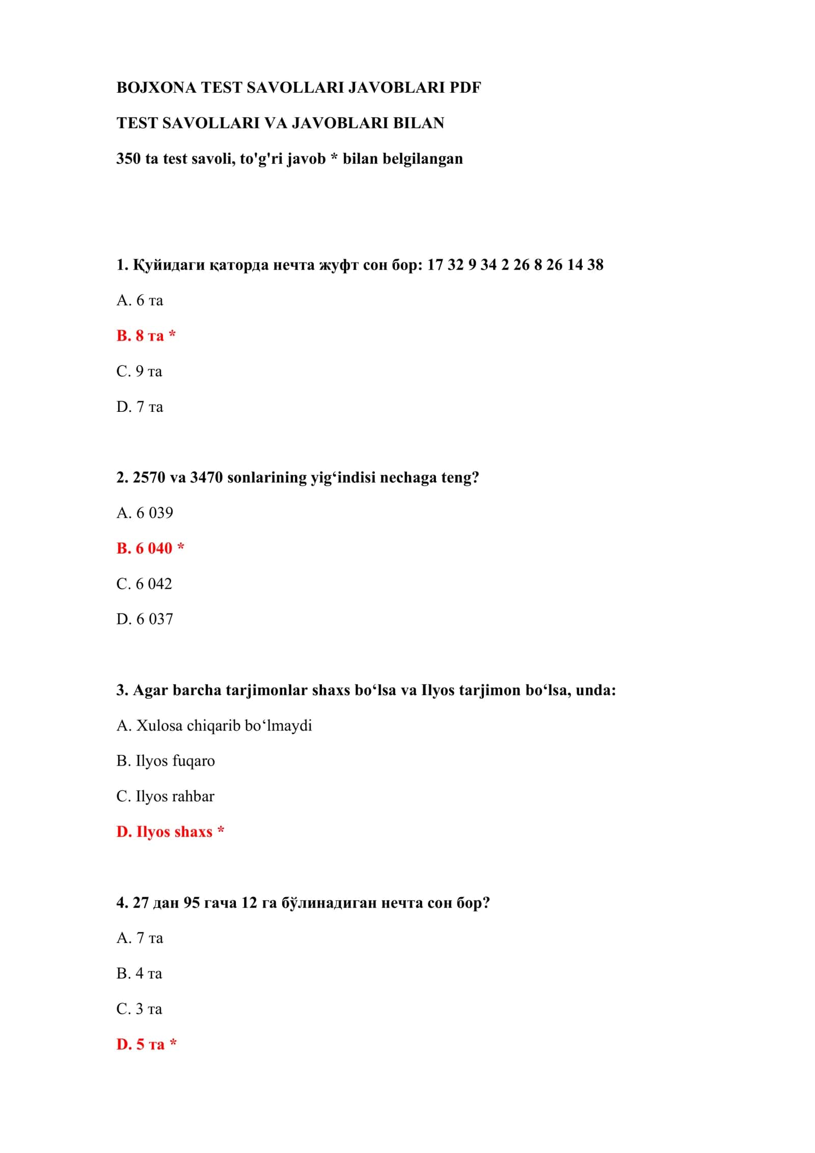 BOJXONA TEST SAVOLLARI JAVOBLARI PDF 2