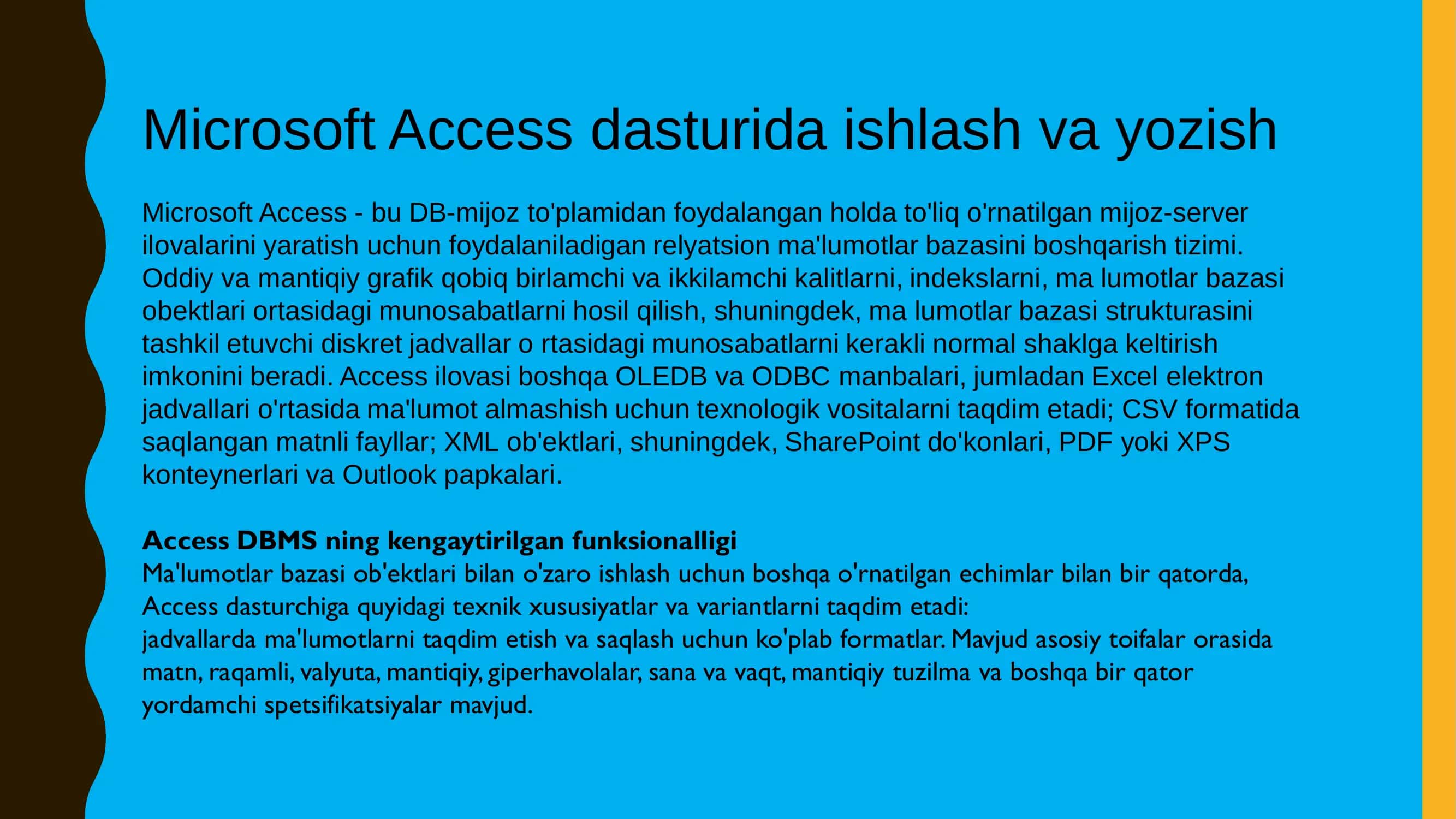 Microsoft Access dasturida ishlash va yozish 2