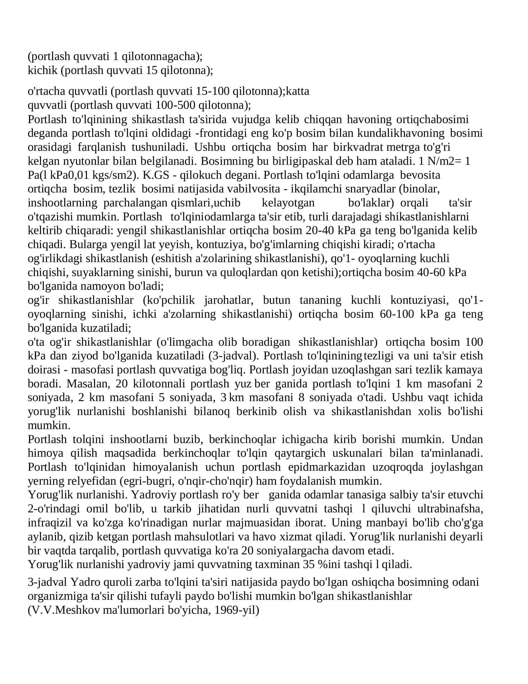 Yadroviy portlash omillari. Jabrlanishzonalari tavsifi. 2