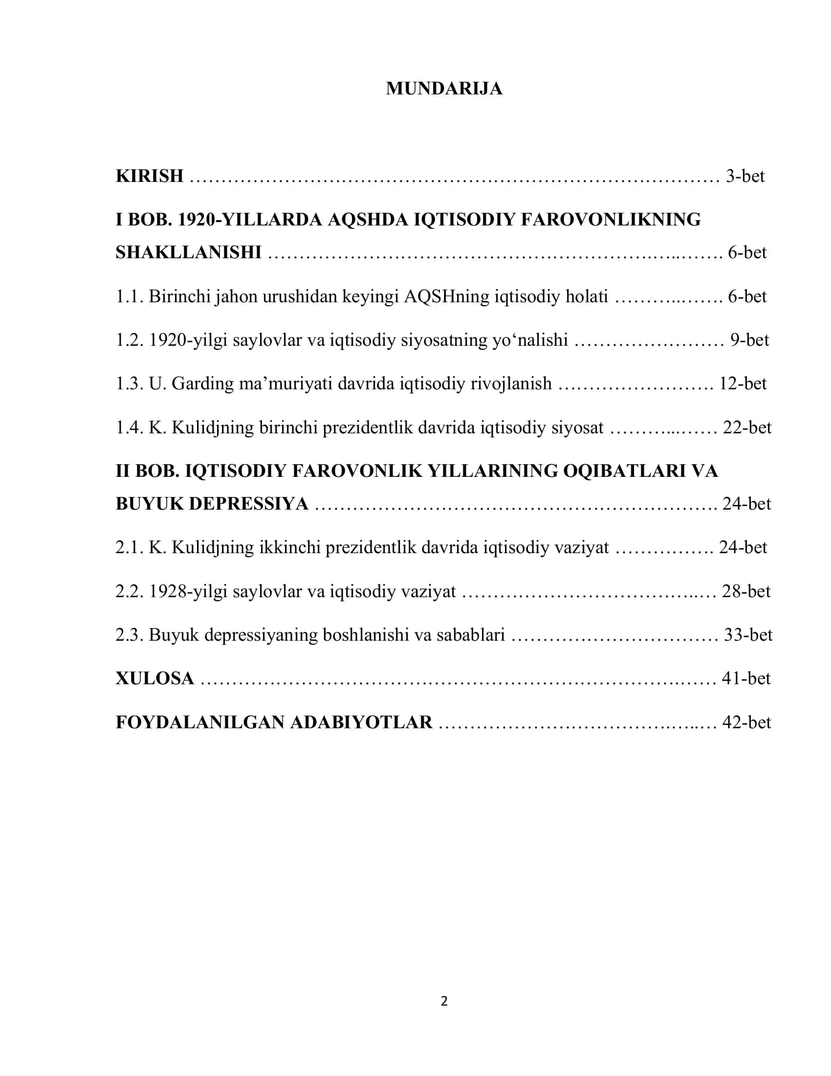 IQTISODIY FAROVONLIK YILLARIDA AQSH 2
