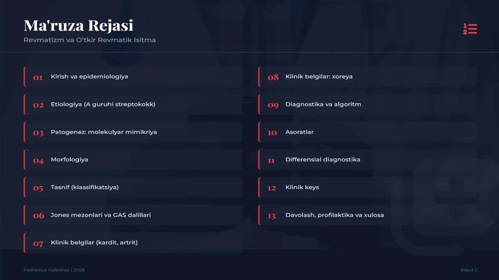 Revmatizm. O’tkir revmatik isitma. Etiopatogenezi. Tasnifi. Klinik belgilari. 2