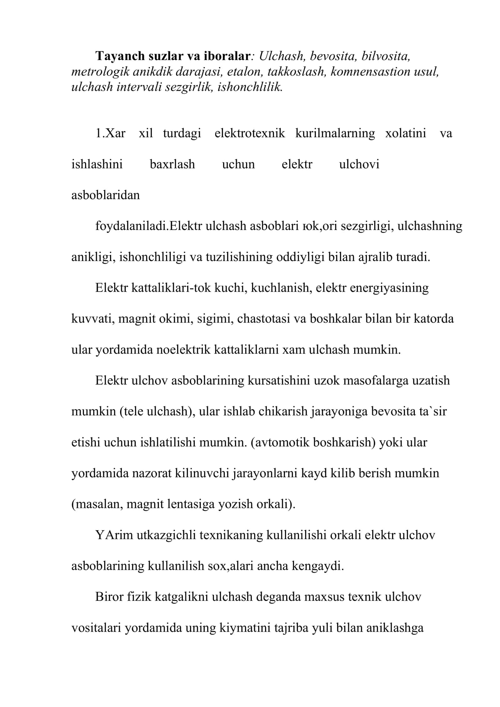 Elеktr ulchоv vоsitаlаri vа ulchаshlаr hаqidа umumiy mа`lumоtlаr. Mеtrоlоgiya fаni hаqidа tushunchа 2