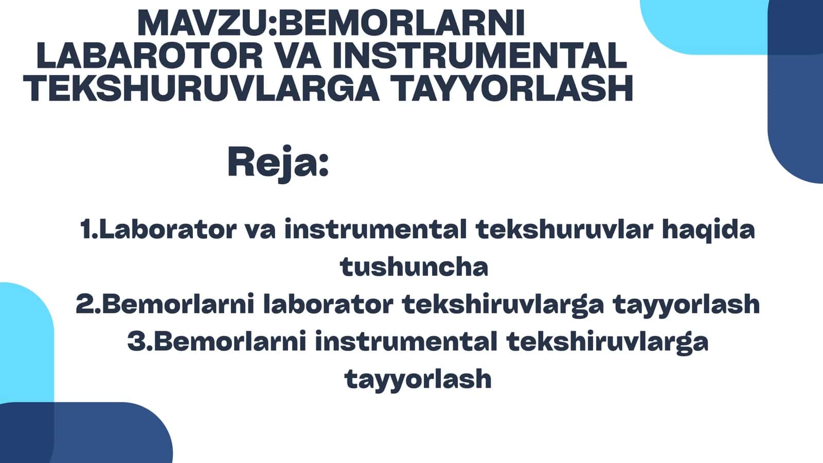 Bemorlarni labarator va ilmiy tekshirishlarga tayyorlash 2