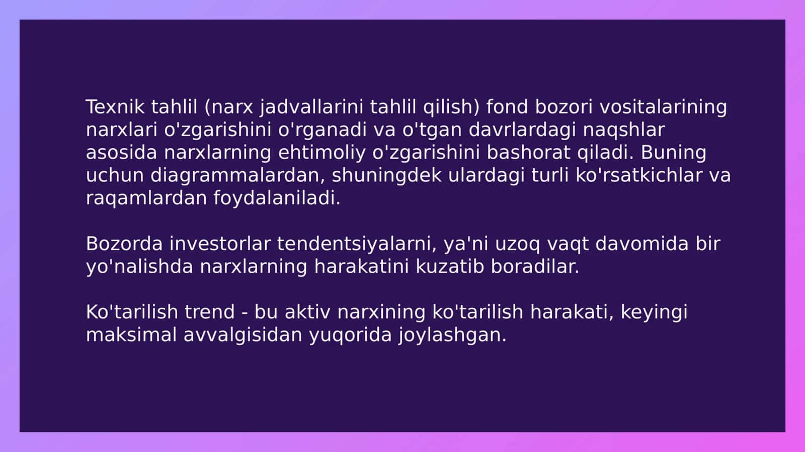 Texnik tahlilning asosiy tushunchalari (1-qism) 2