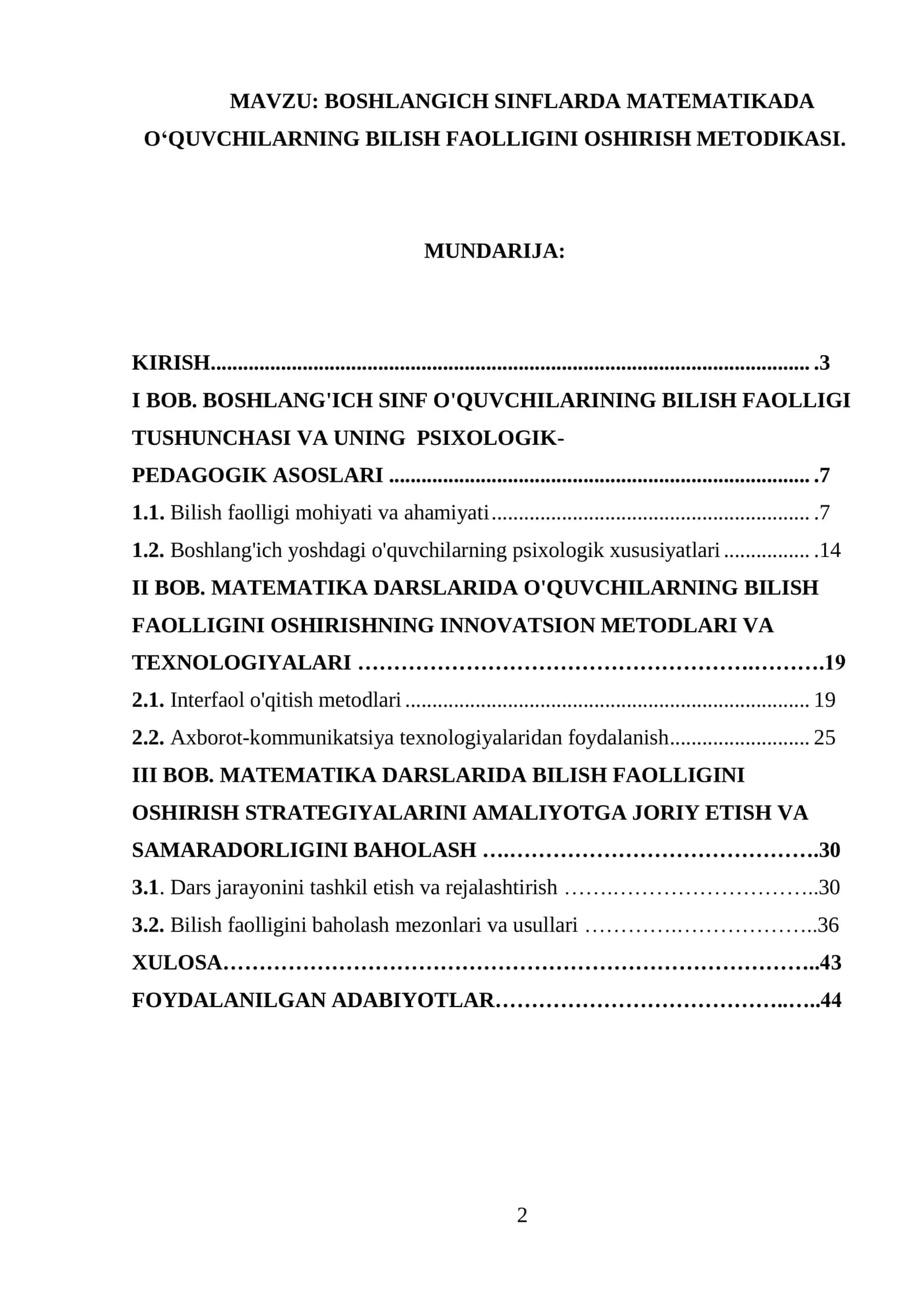 BOSHLANGICH SINFLARDA MATEMATIKADA O‘QUVCHILARNING BILISH FAOLLIGINI OSHIRISH METODIKASI 2