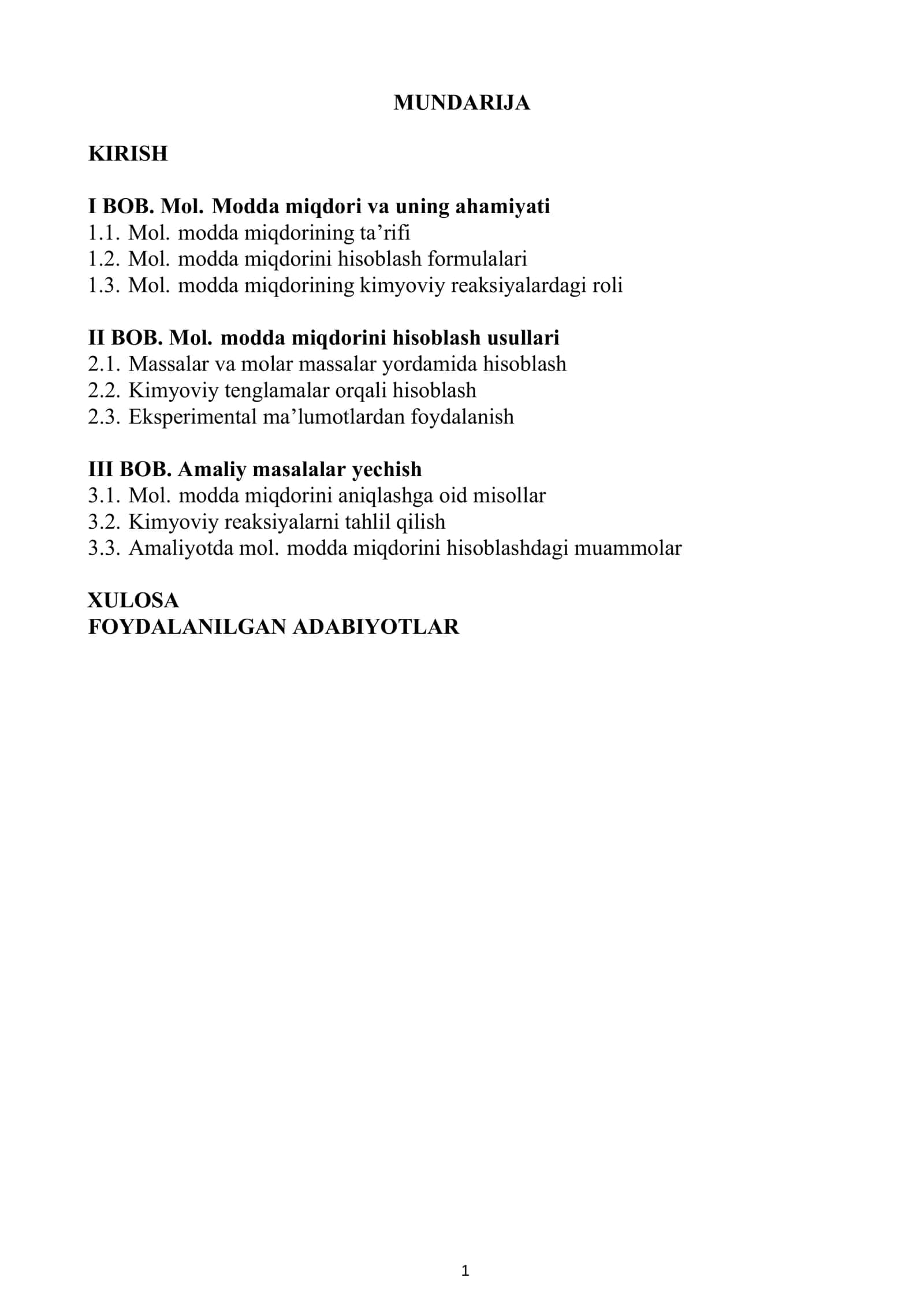 Kurs ishi: Kimyoviy xisoblash fanidan tayyorlagan 2
