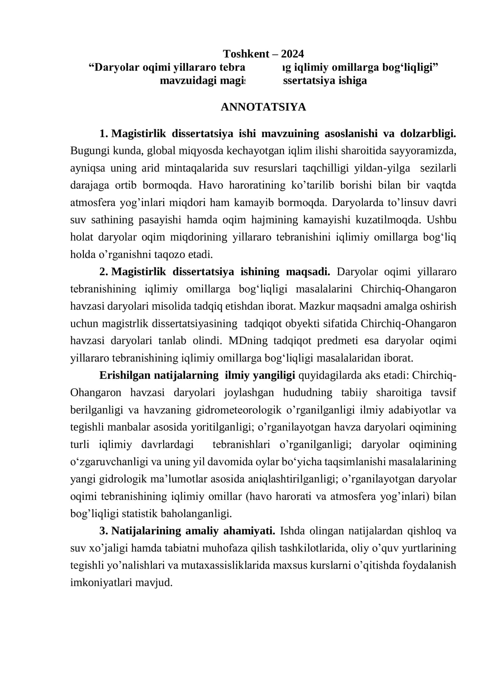 DARYOLAR OQIMI YILLARARO TEBRANISHINING IQLIMIY OMILLARGA BOG‘LIQLIGI 2
