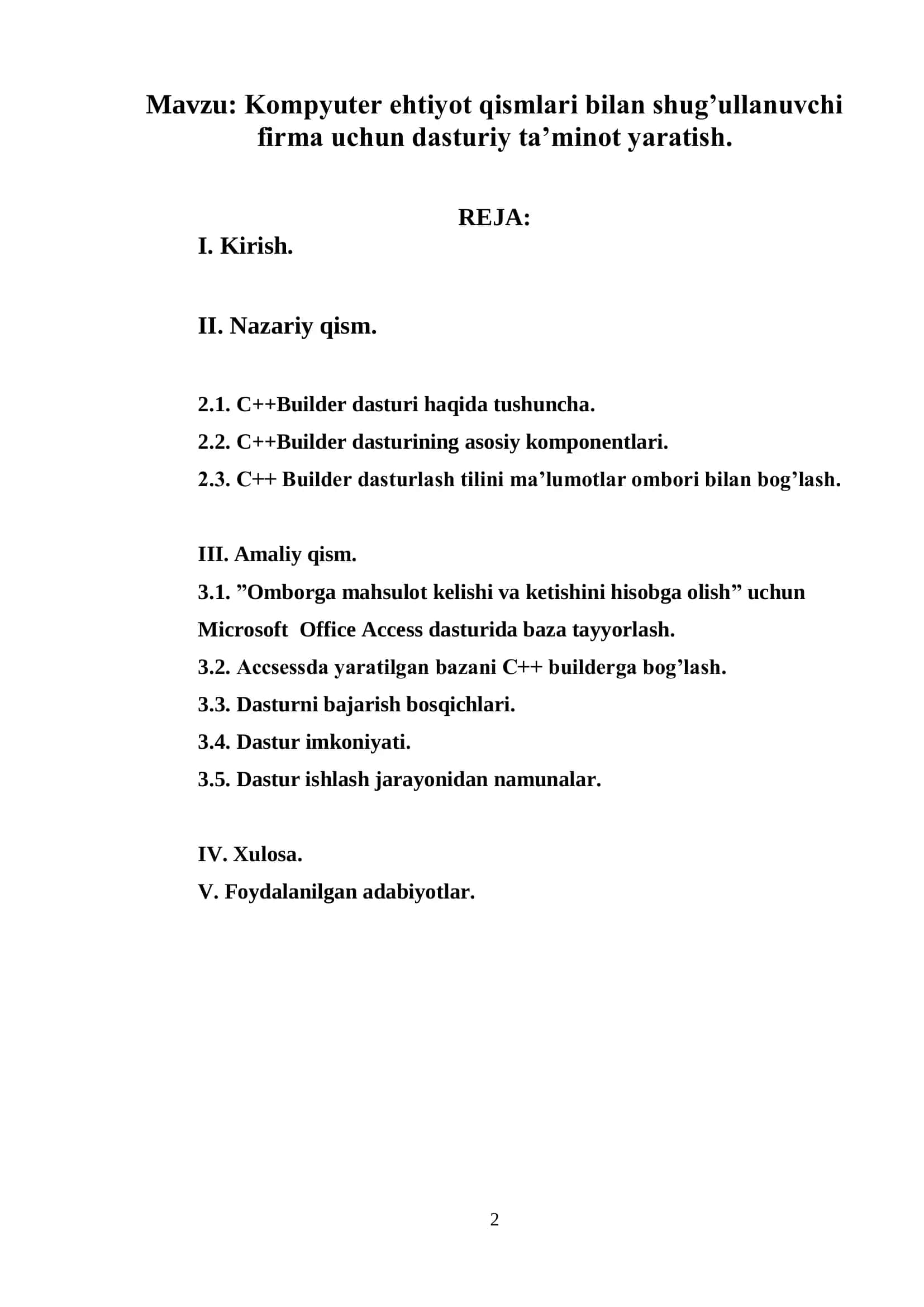 Kompyuter ehtiyot qismlari bilan shug’ullanuvchi firma uchun dasturiy ta’minot yaratish 2