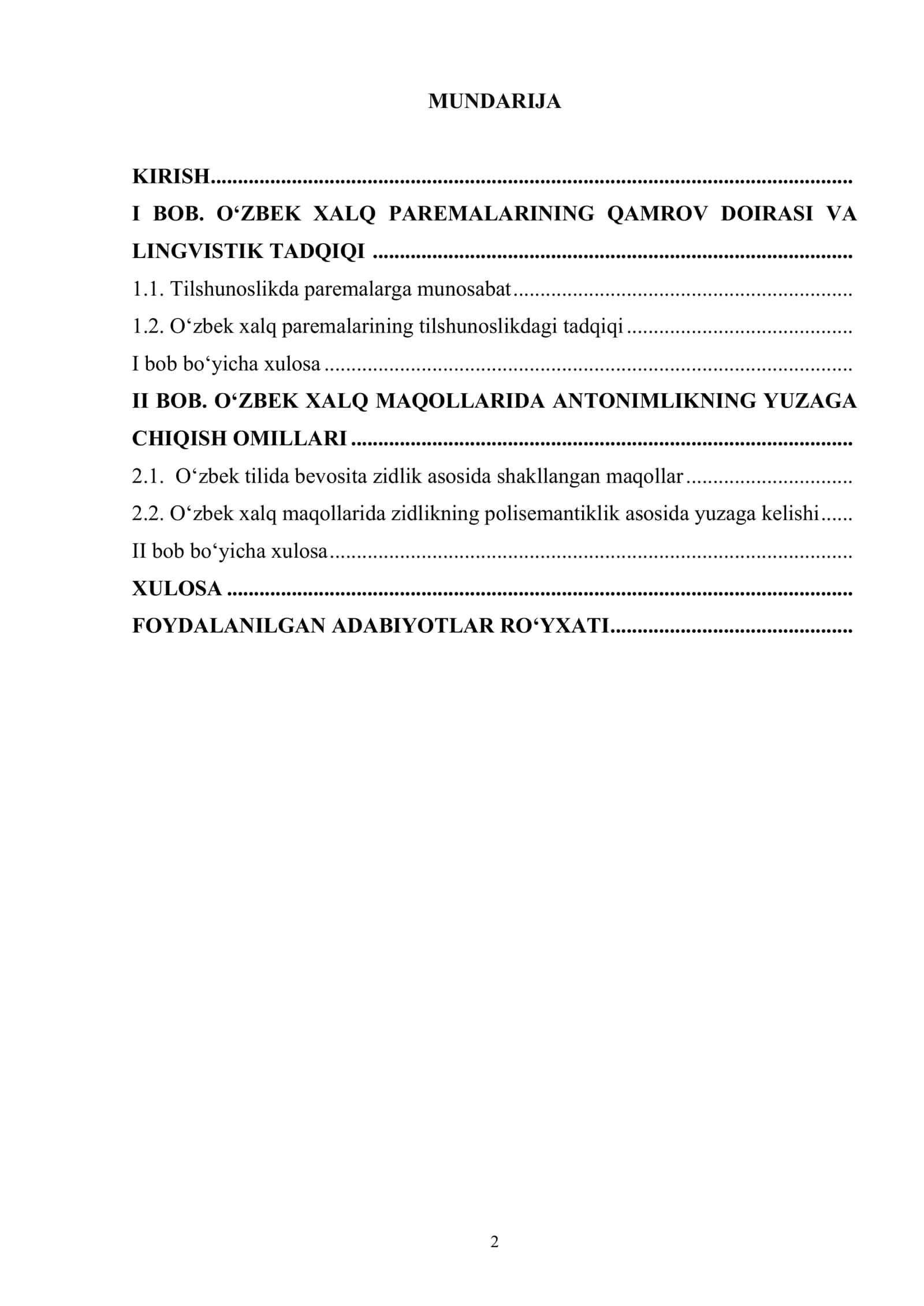 O‘zbek xalq maqollaridagi antonimlarning leksik-semantik xususiyatlari 2