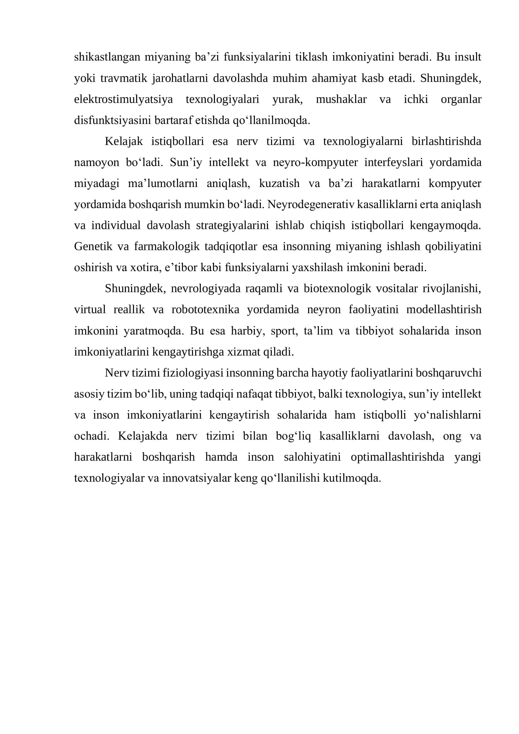 Nerv tizimi fiziologiyasi va uning istiqbollari.ESSE 2