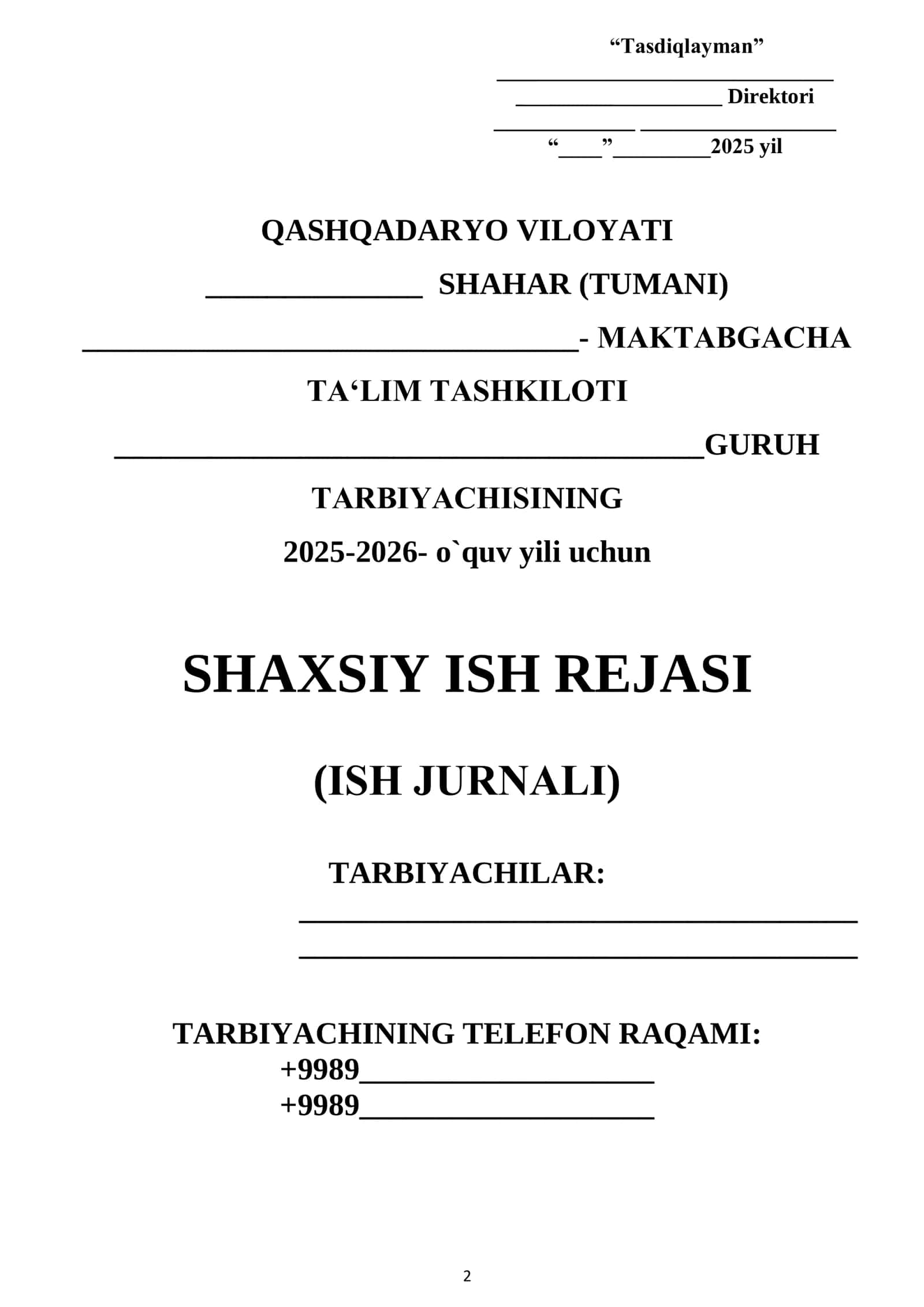 ISH JURNАLI TARBIYACHILAR  UCHUN BIR YILLIK 2