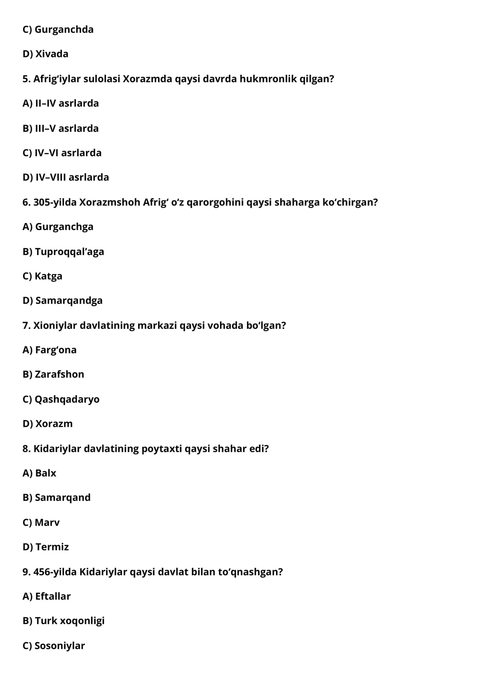 7 sinf Tarix fanidan abyuterentlar uchun DTM FORMATIDA KALITI BILAN 2