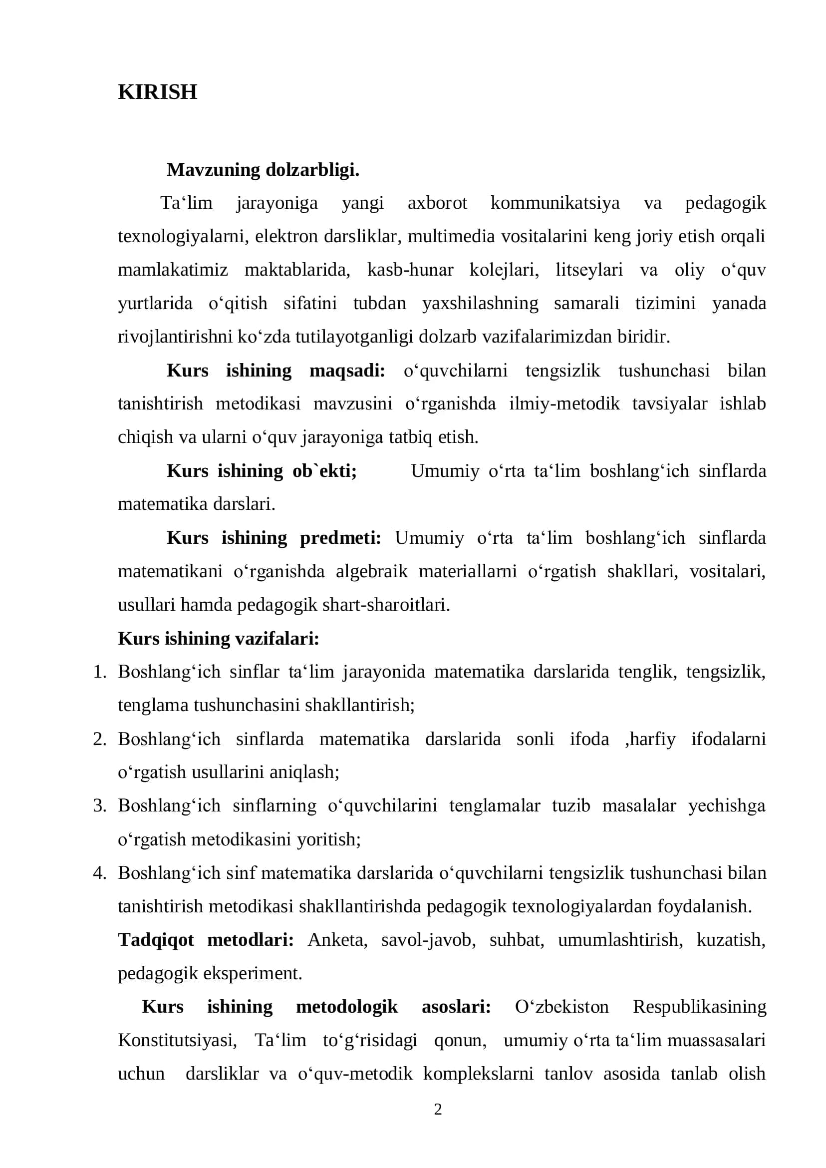 BOSHLANGICH SINF O‘QUVCHILARIGA TENGSIZLIK TUSHUNCHASINI O‘RGATISH METODIKASI 2