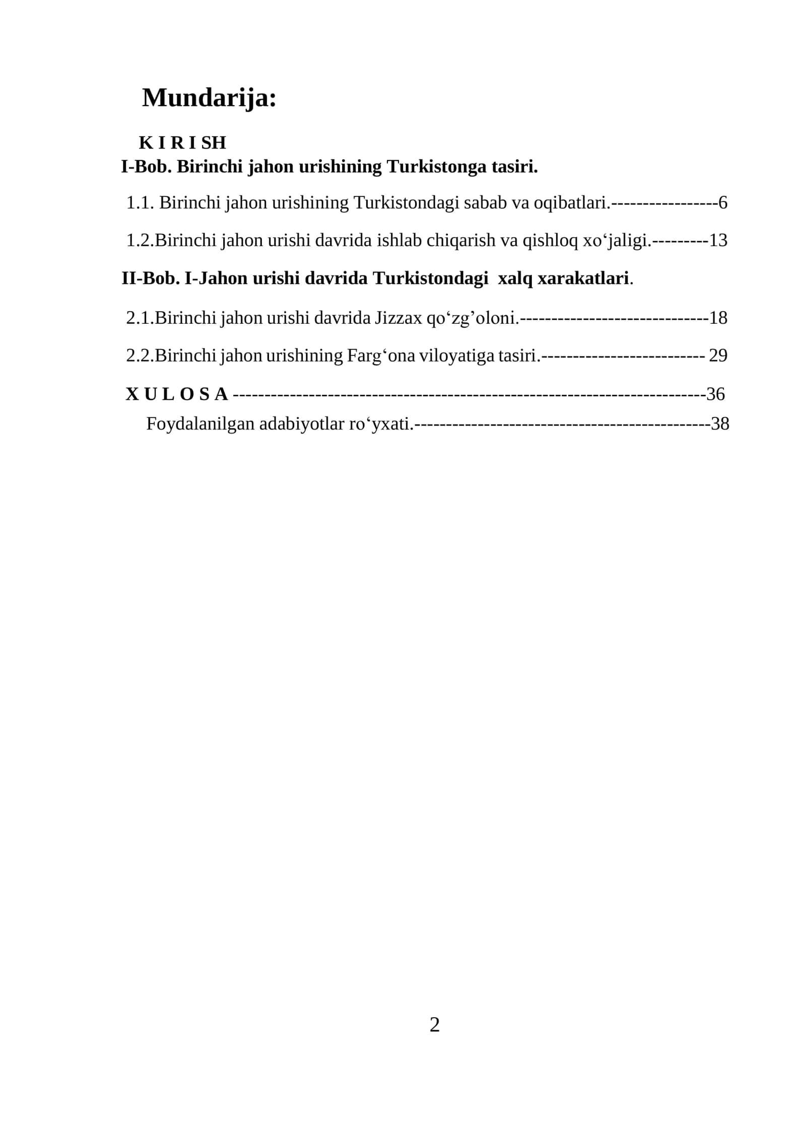 Birinchi jahon urushi davrida Turkiston o‘lkasining ijtimoiy-iqtisodiy hayoti. 2